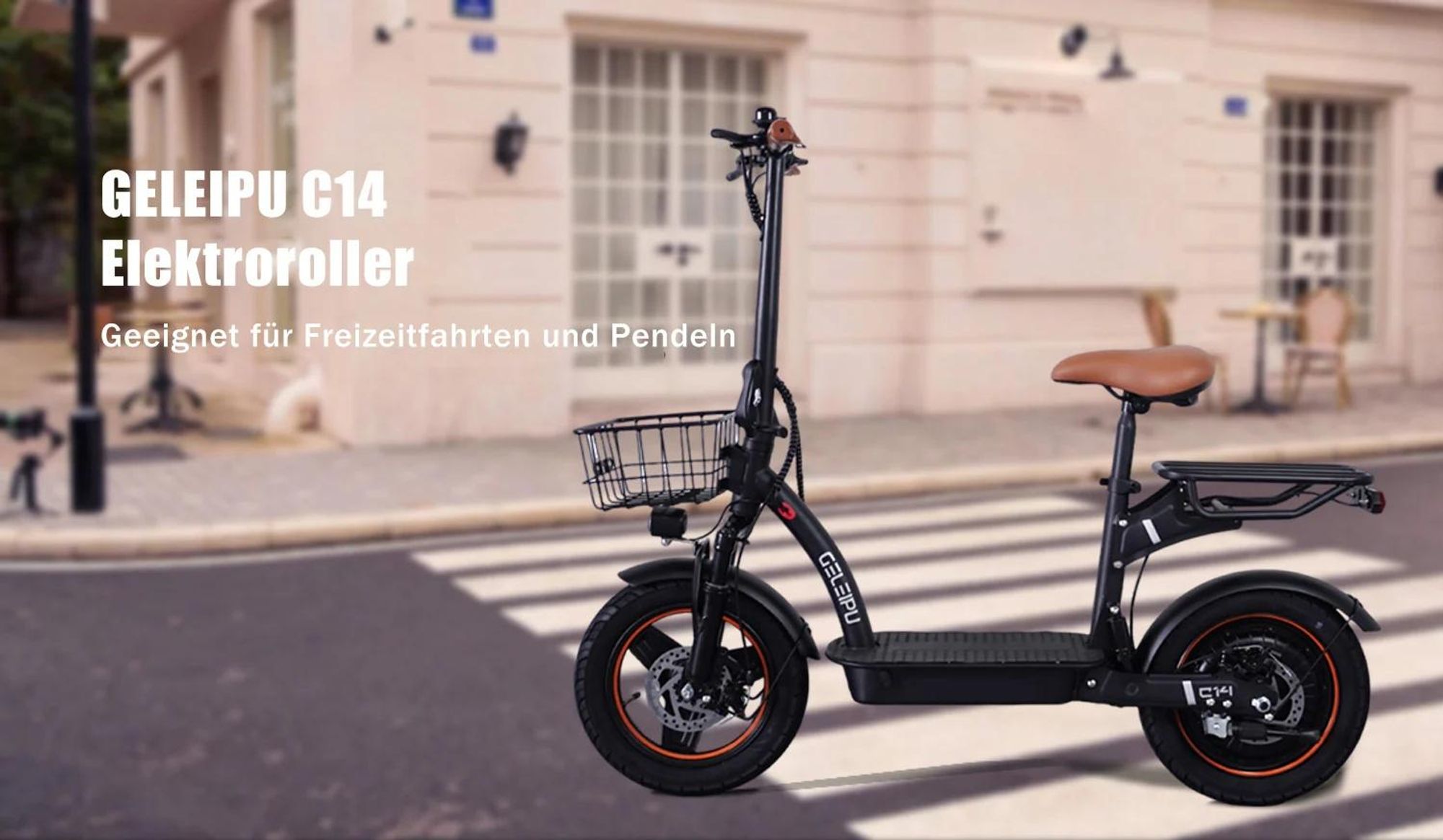 C14 - 48V17.5Ah 14 Zoll E-Scooter mit mechanischer Scheibenbremse Eisenrahmen - Schwarz