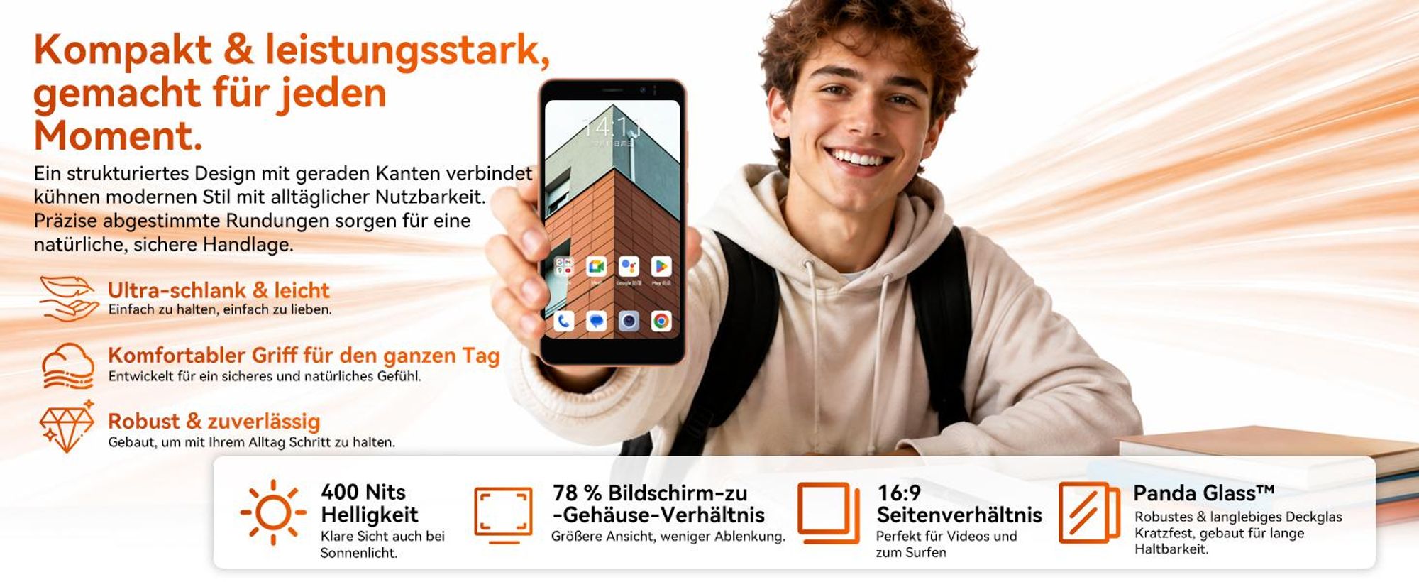 2026 Blackview-Oscal Wave 2C 5" ultraleicht Handy Ohne Vertrag, Android 16, 12+32GB, Face ID, Dual SIM, 1080P, Free TPU Protective Case
