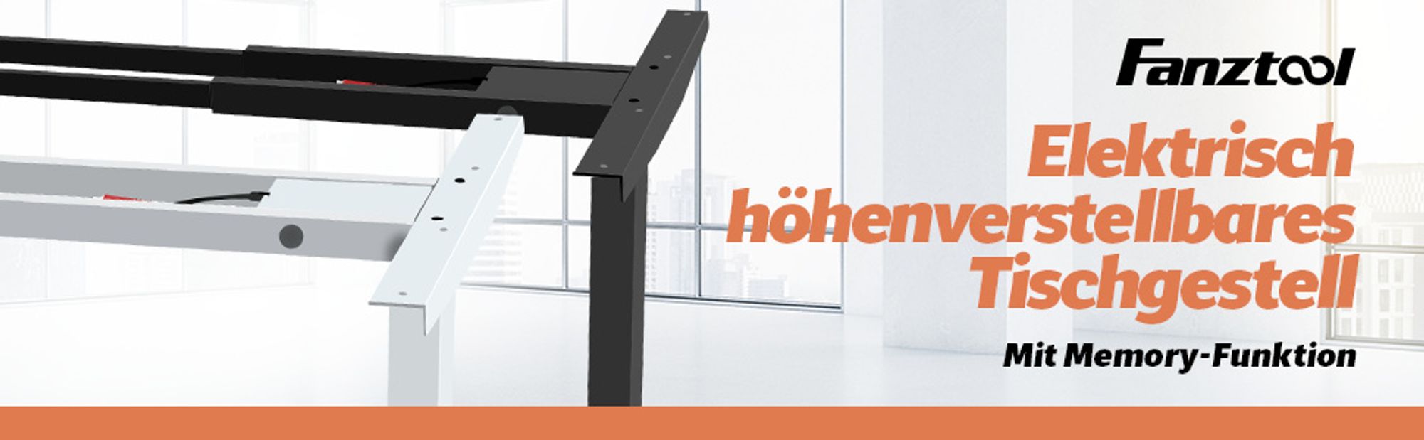 FANZTOOL Schreibtisch-Gestell elektrisch, 2x Bosch Motoren, höhenverstellbar, Memory, USB, Kabelwanne, Weiß