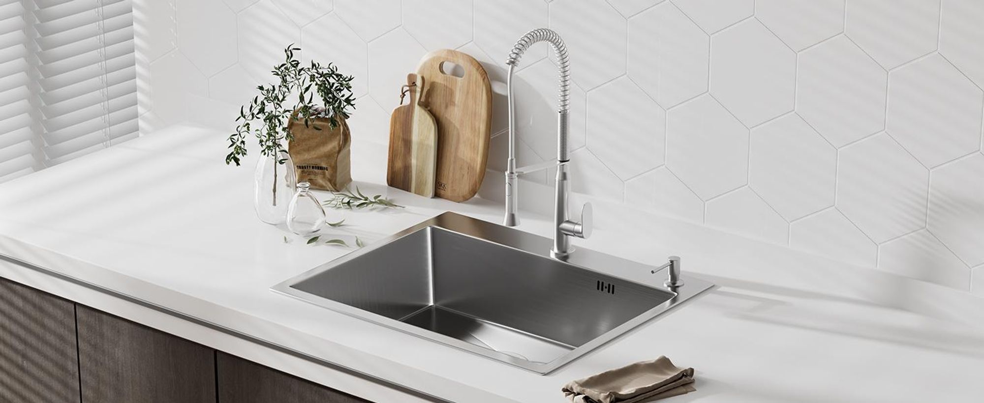 Spüle Einheit 1 Becken 50 x 45 cm, STANEW Edelstahlspüle mit Abflussfilter, Hahnlöchern und Seifenspender, Kompaktküche, Wohnmobil