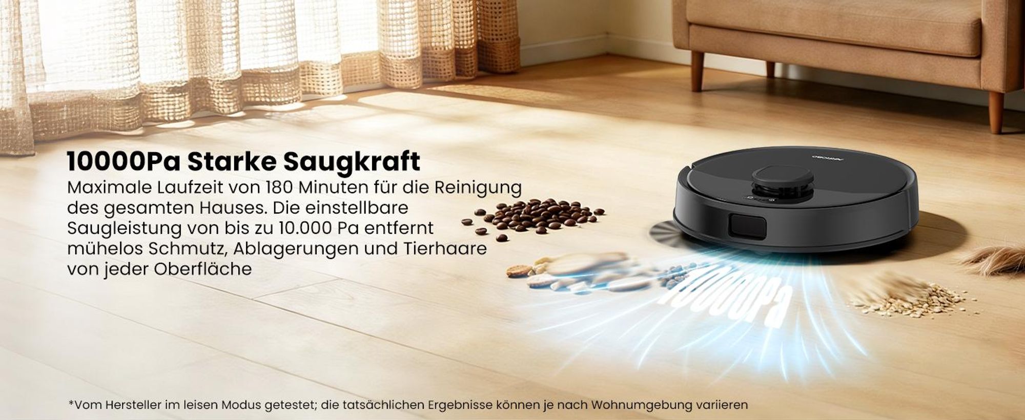 AIRROBO M2 Staubsauger Roboter, 10000Pa Saugroboter, Anti-Tangle-Bürsten, Wischroboter mit Lifting-Mopp