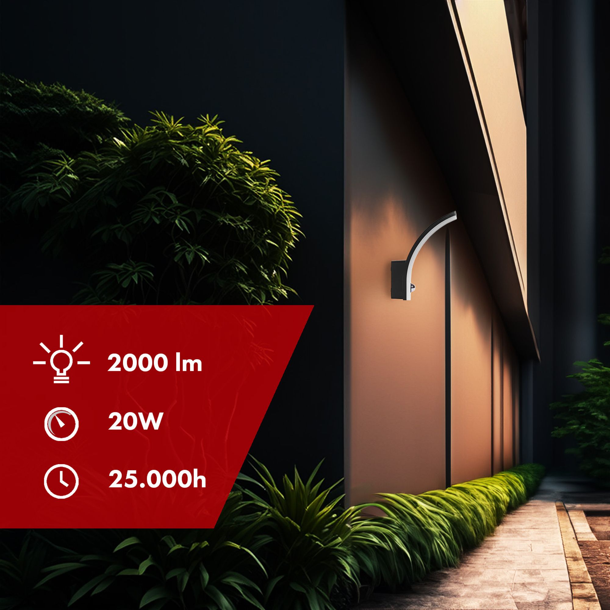 2x LED-Lampe mit Bewegungsmelder 20W IP65