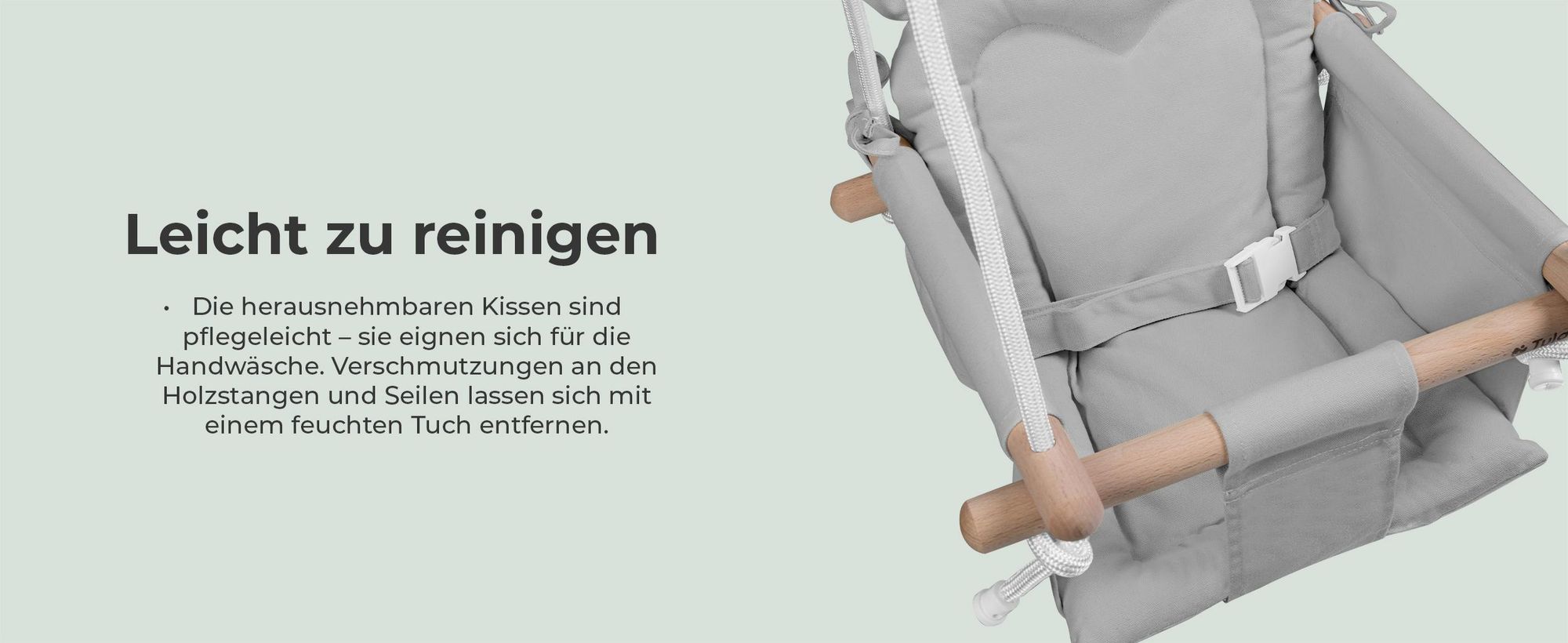 Tulano Hop 30 | Bär Babyschaukel Kinderschaukel | Indoor Outdoor | Sicherheitsgurt | Tragfähigkeit bis 60kg | von 6 bis 36 Monaten | aus Holz | Grau