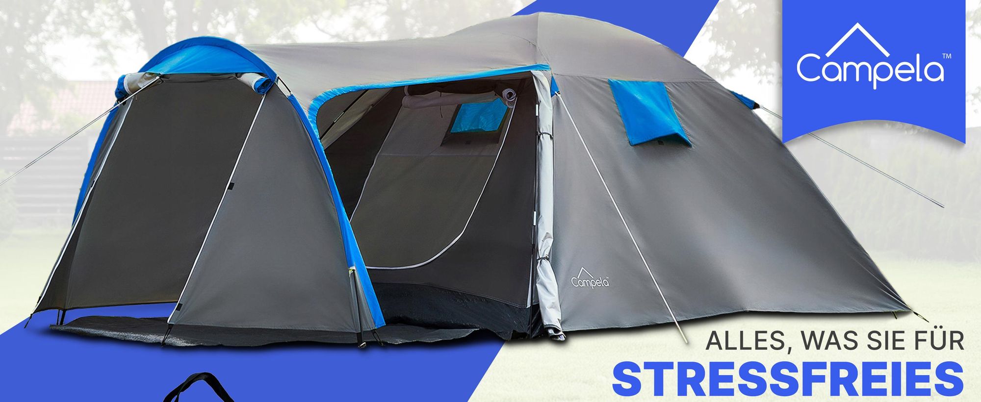 Campela Tropical 4 Familienzelt – 4-Personen-Touristenzelt mit Vorraum, wasserdicht 3000 mm, graues Polyester