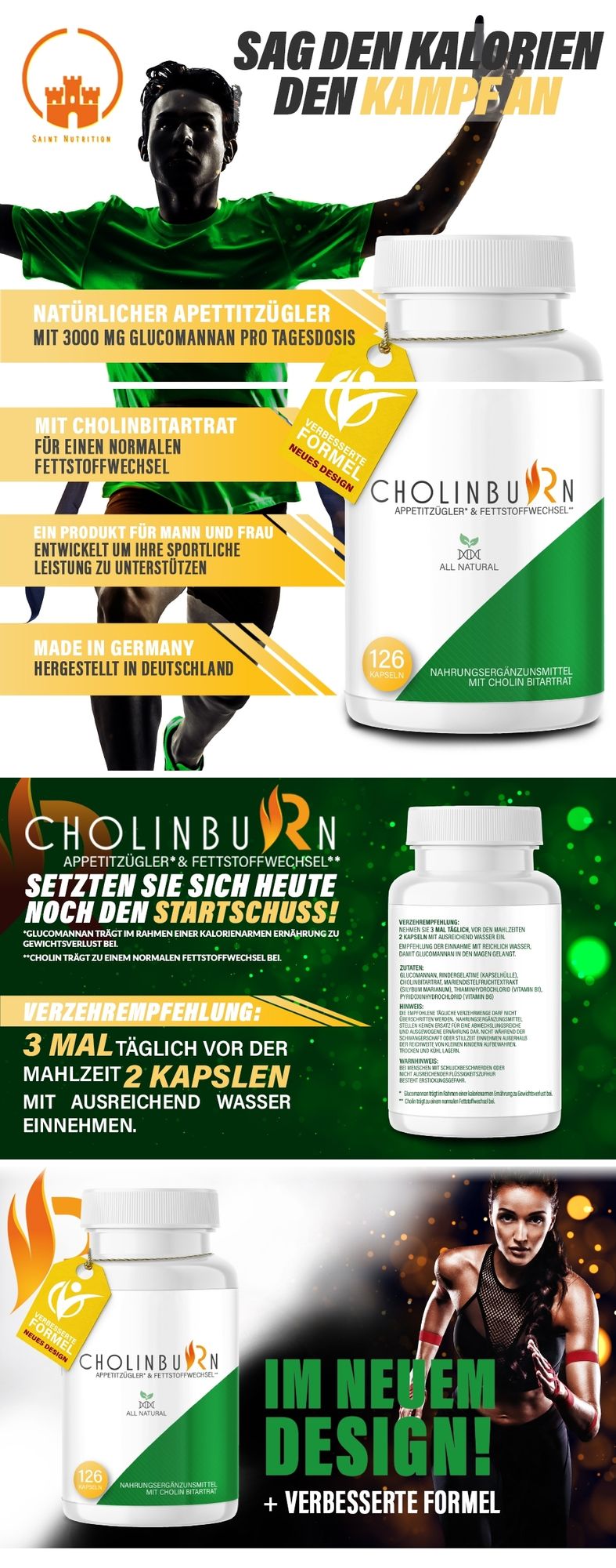 Saint Nutrition® CholinbuRn - Stoffwechsel anregen – unterstützt Gеwichtsverlust – mit Glucomannan & Cholinbitartrat