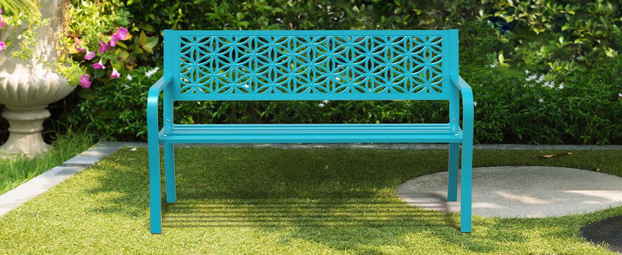 FCH Gartenbank Metall, Parkbank aus Eisen, Metallbank bis 250 kg belastbar, Sitzbank Wetterfest, für Balkon, Garten, Terrasse, 125×58×81cm, Blau