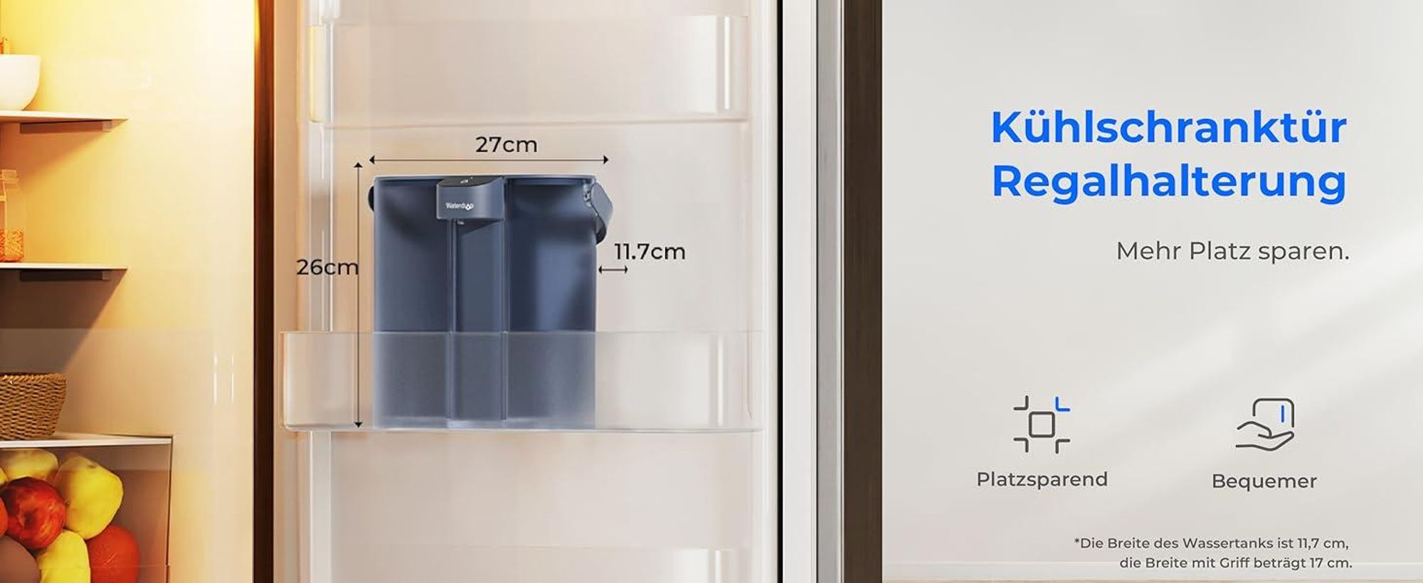 Waterdrop Eletric Wasserfilter Krug für Kühlschrank mit 3 Filter, Countertop Wasserfilter System, 757 Liter, Blau, WD-ED02B