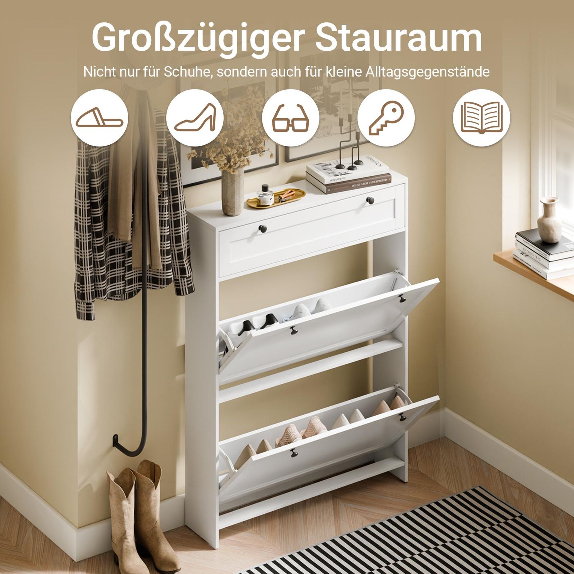 SoBuy Schuhschrank Aufbewahrungsmöbel Weiß Skandinavisch FSR207-W