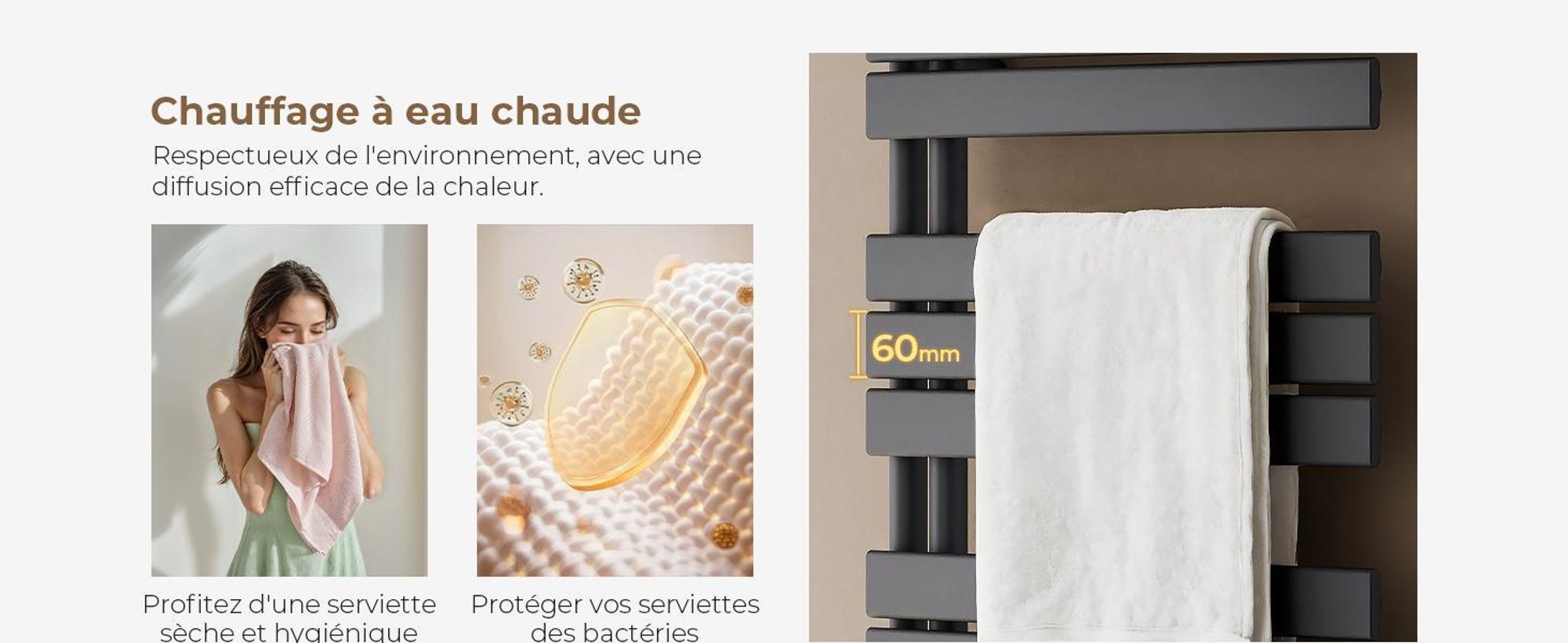 S'AFIELINA 1320x500mm Radiateur de Salle de Bain – Sèche-Serviettes Acier Faible Carbone, Revêtement Antirouille, Panneau Plat Design, Anthracite,661W