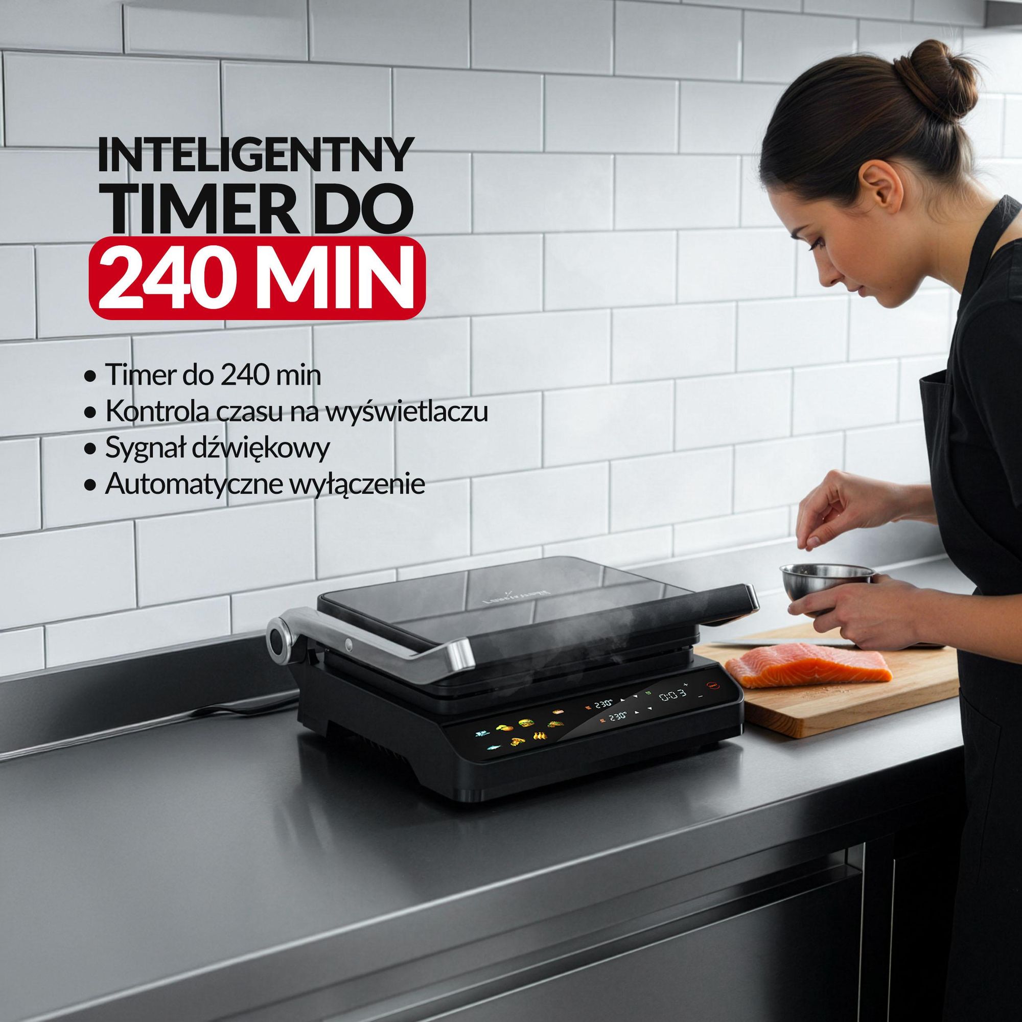Grill elektryczny LEHMANN STELIO, opiekacz do Panini, tostów, steków 2000W + programator czasu i temperatury 90 - 230℃, rozkładany, Lehmann LHOEG-2029