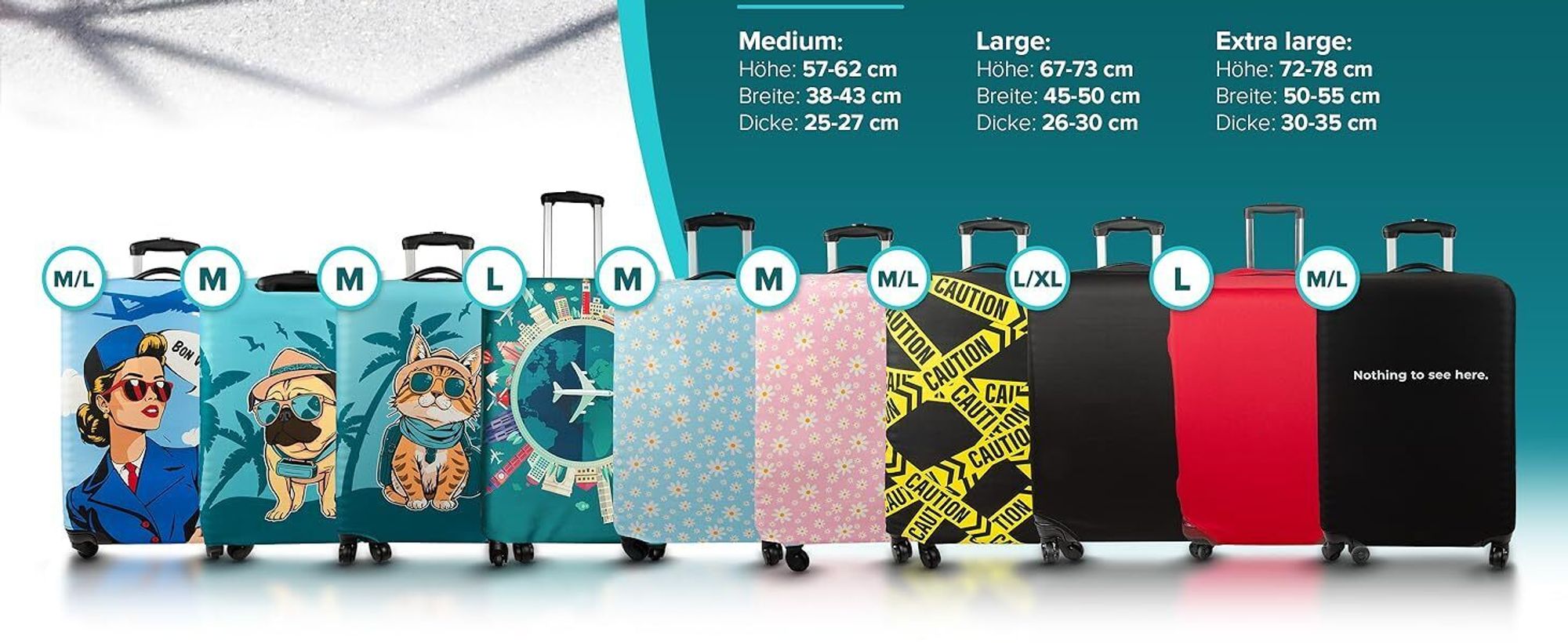 Sillar Kofferschutzhülle Größe L Mit Katzenmotiv – Schutzbezug für Reisekoffer 67–73 cm