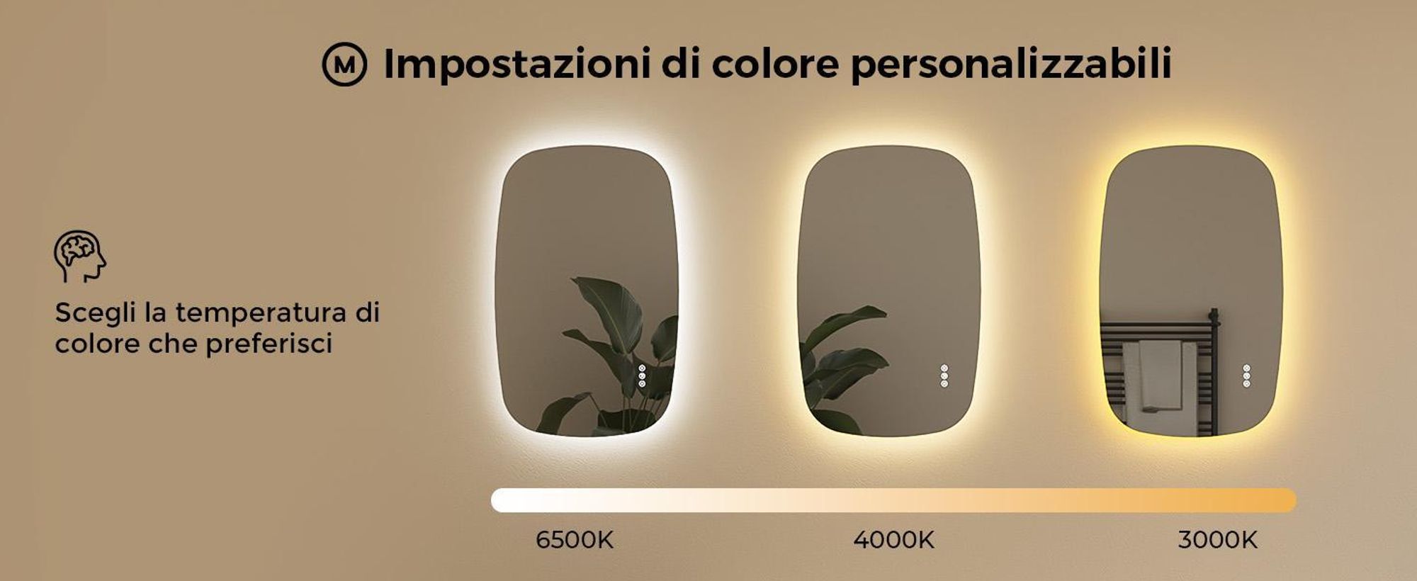 S'AFIELINA Specchio da bagno 80×50 cm con illuminazione Specchio ovale a LED con interruttore a sfioramento, dimmerabile a 3 colori di luce regolabili, antiappannamento, funzione memoria
