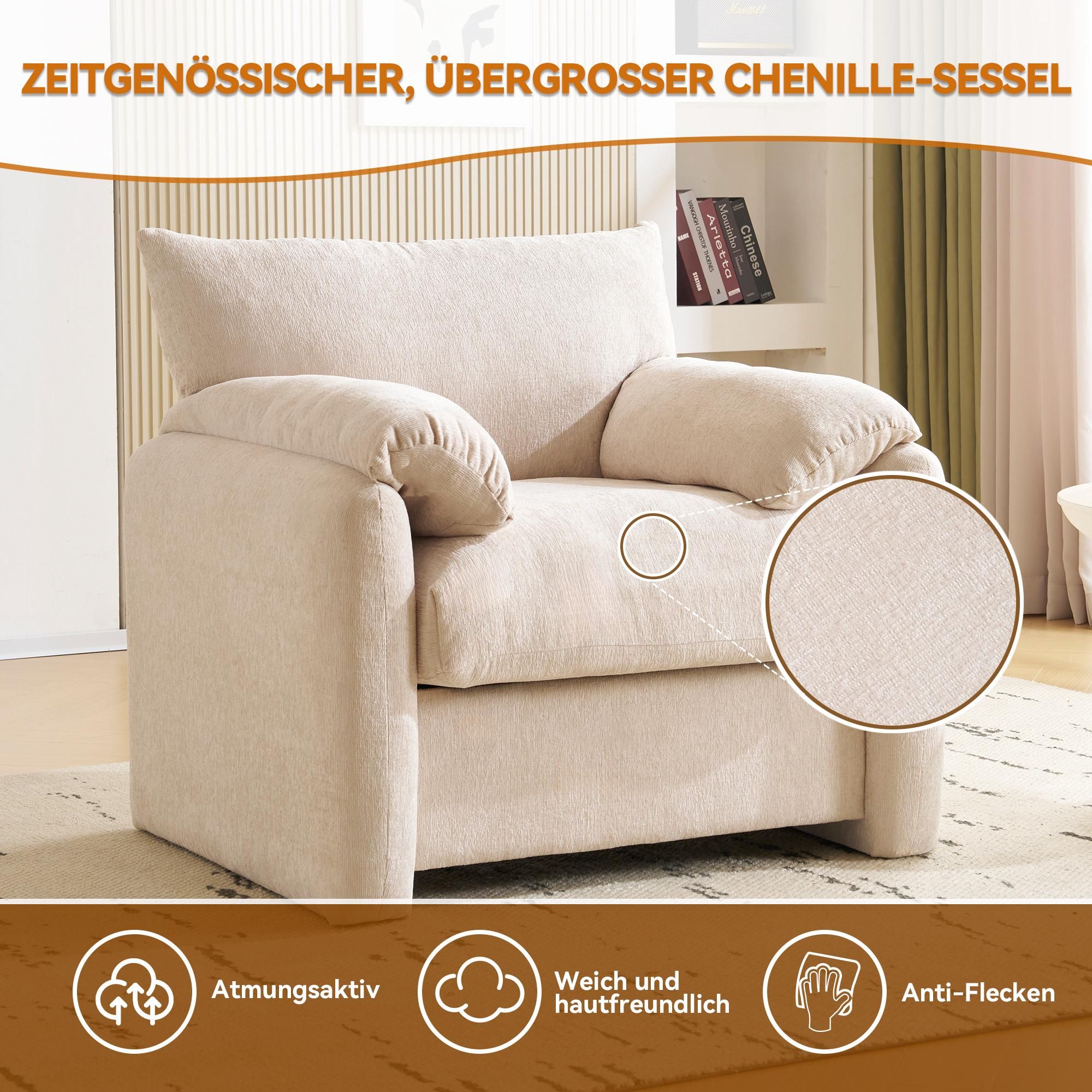 Merax Einzelsessel mit hochelastischer Polsterung, Übergrößer Einzelsofa mit Armlehnenkissen,Freizeitstuhl für Wohnzimmer und Schlafzimmer