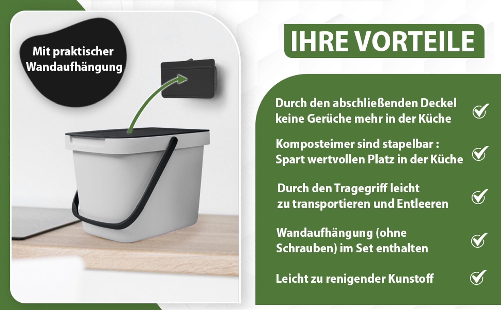 YourCasa® Biomülleimer Küche - 6L mit Deckel und Wandaufhängung Blau