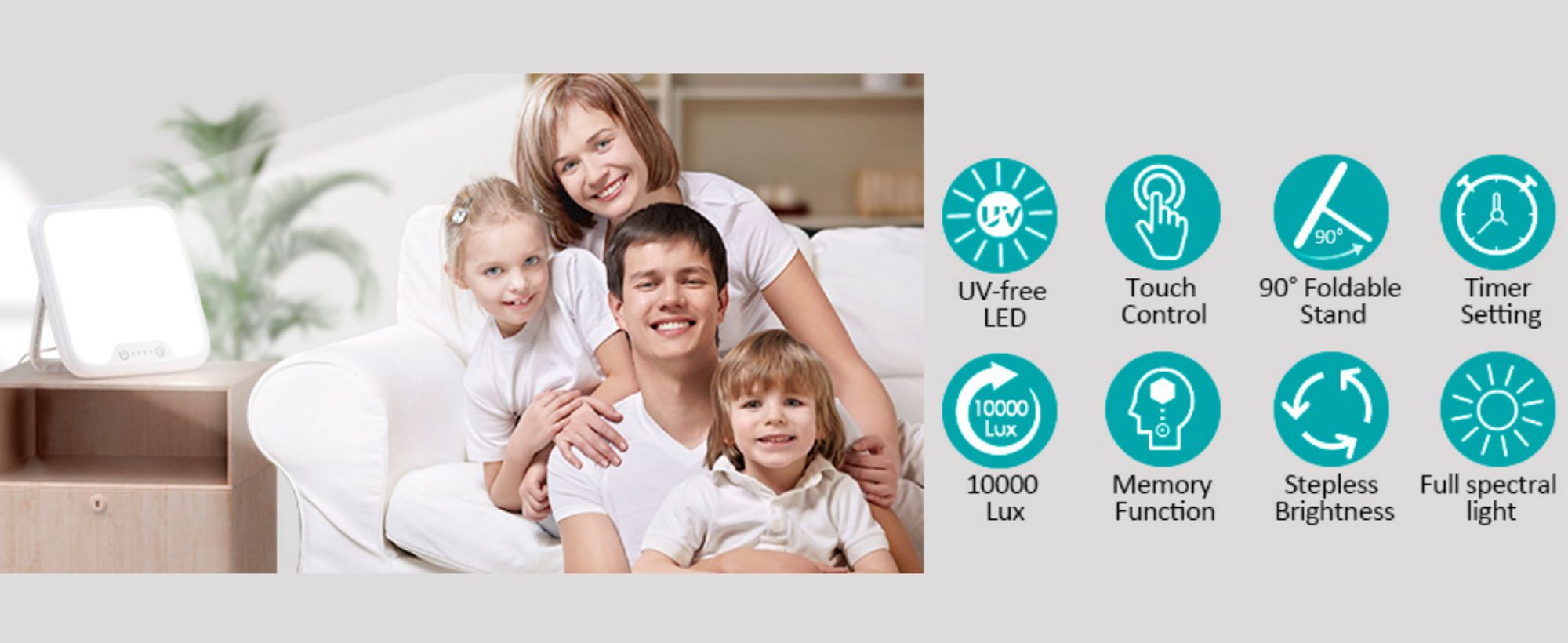 Tageslichtlampe, 10000 Lux lampe mit Memory Funktion, 4 Timer, UV-Frei Sonnenlicht Lampe mit Touch-Steuerung, Stufenlosem Dimmen, Faltbar Halterung