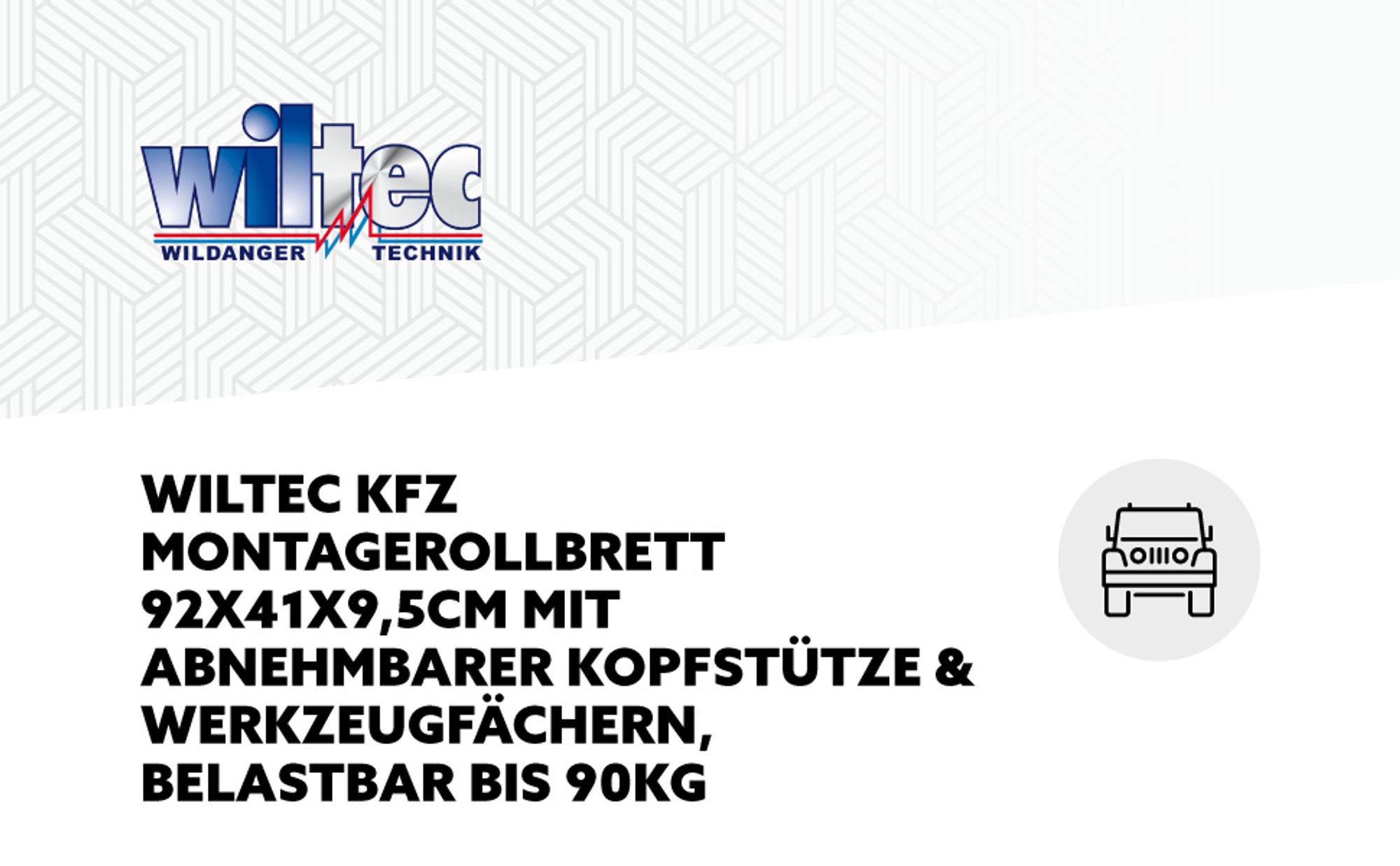 Wiltec Kfz Montageliege 90x40x9cm bis 90 kg aus Kunststoff, Rollbrett mit abnehmbarer Kopfstütze & Werkzeugfächern, Rollliege, Werkstattliege