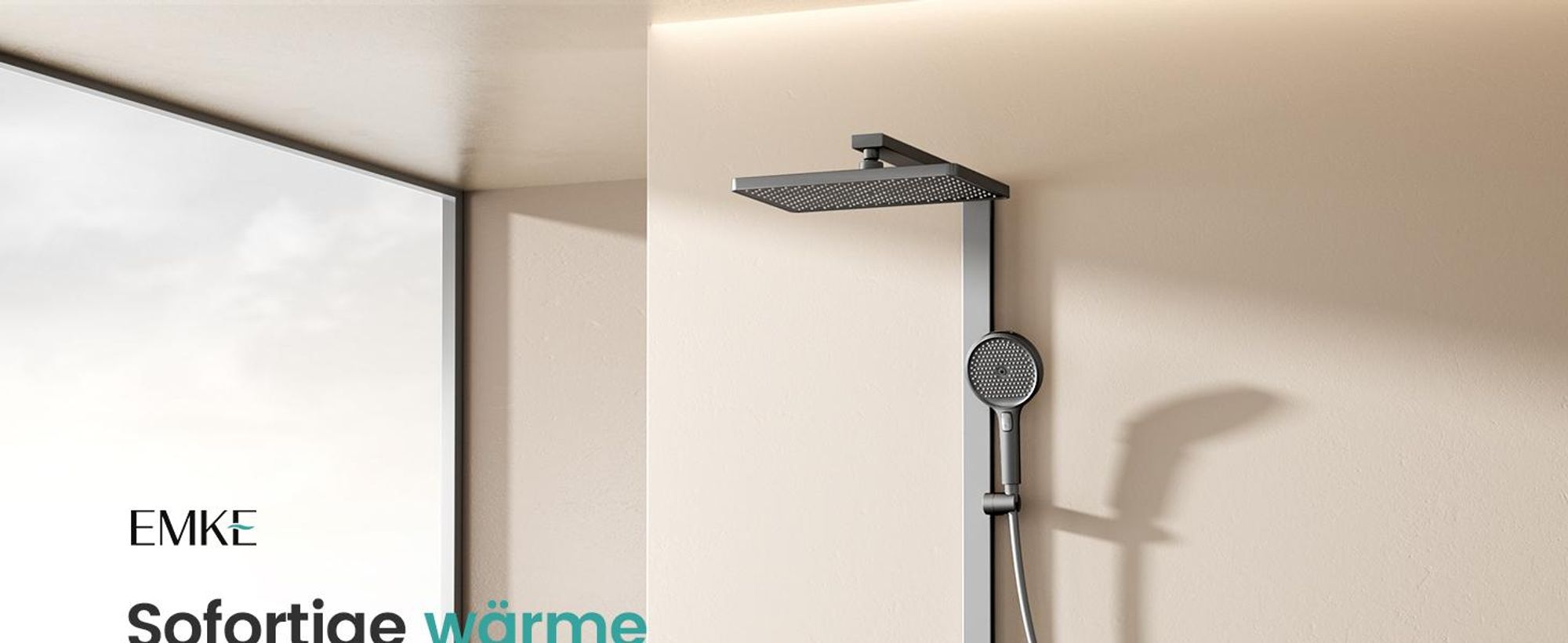 EMKE Duschsystem mit Thermostat,  Duschpaneel, Luxus-Regendusche 36x24cm, 3-in-1 Bad- & Duscharmaturen für Ihr modernes Bad, KTW, Anthrazit Matt