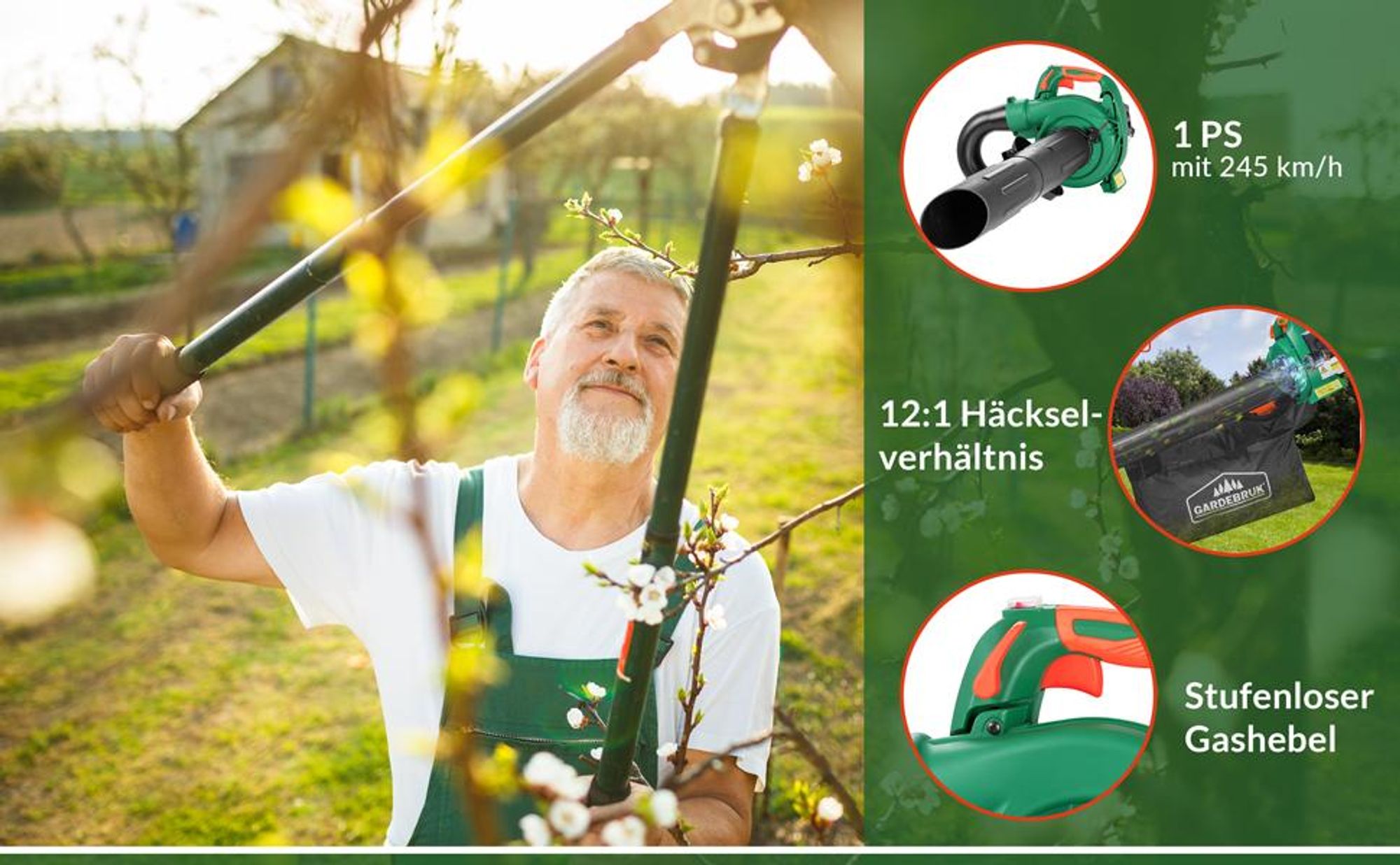 GARDEBRUK® Benzin Laubsauger Laubbläser und Häcksler 4 in 1