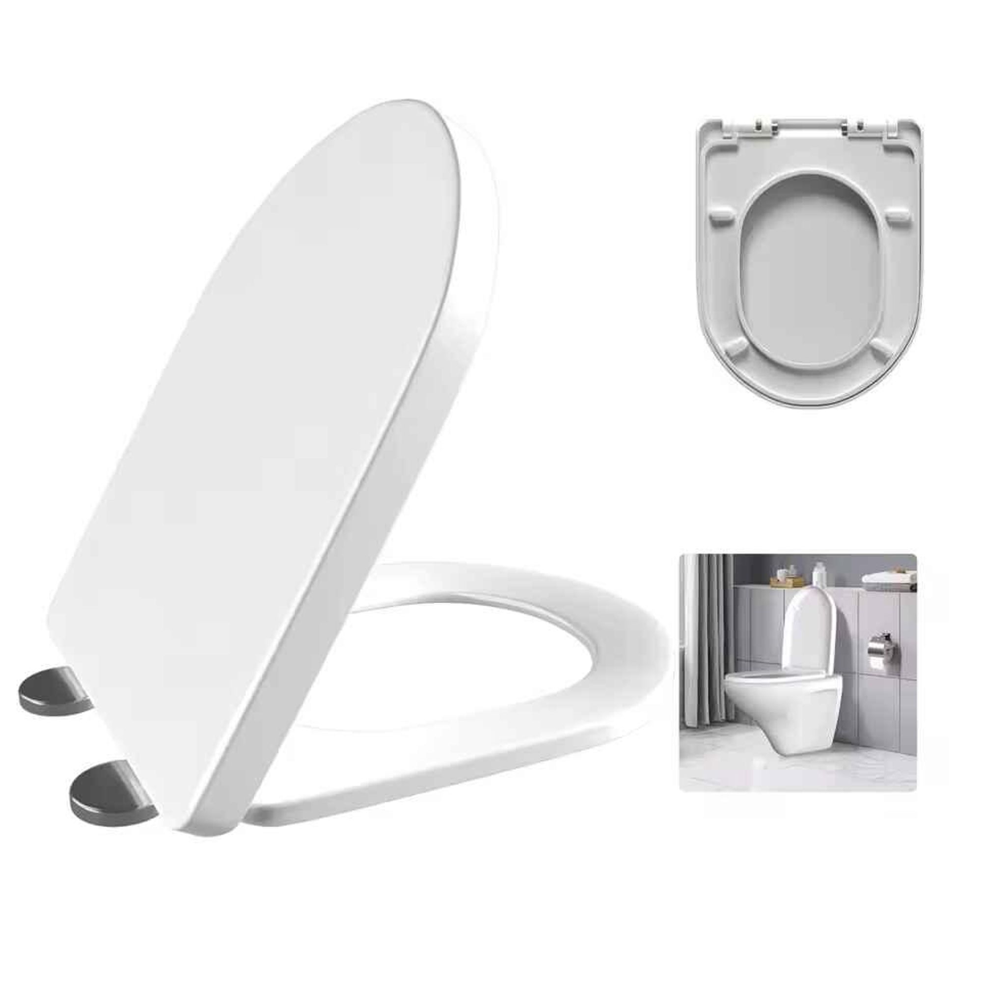 WC-Sitz D-Form Weiß mit Soft-Close und Quick-Release, 360° verstellbare Scharniere, einfache Montage und Reinigung