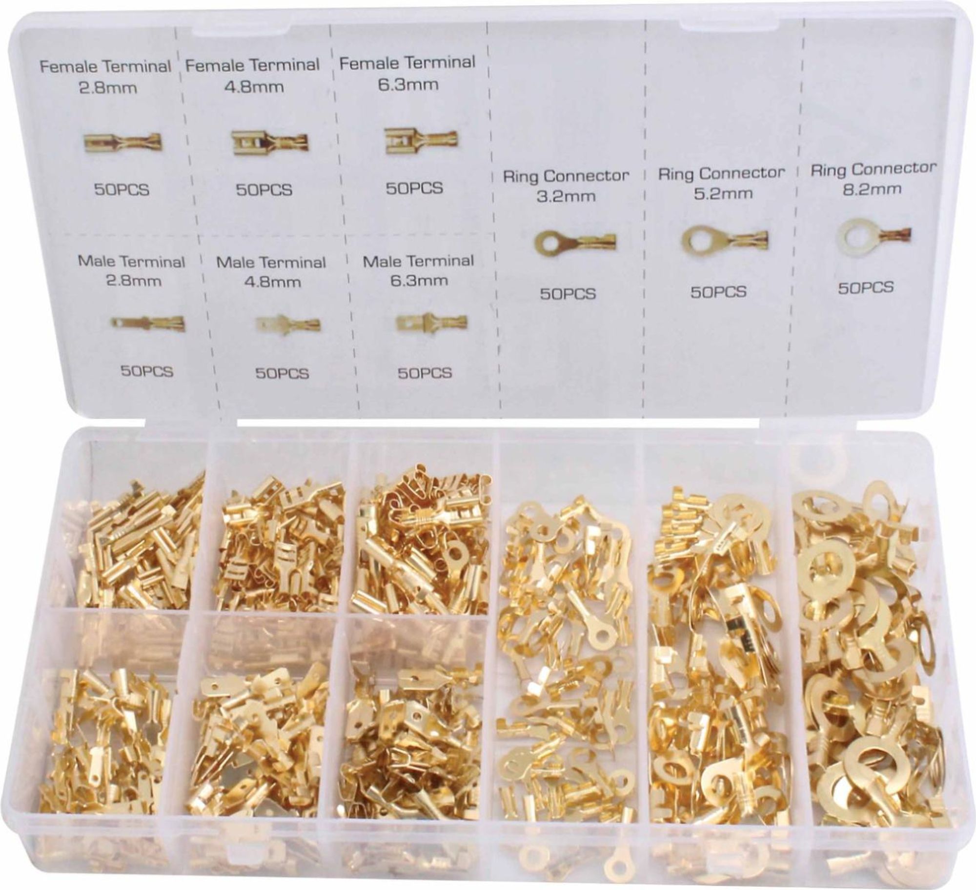 ASTA | Sada plochých zásuviek, 450 ks, káblové koncovky, lamelové koncovky, 2,8 mm, 4,8 mm, 6,3 mm, samec - samica