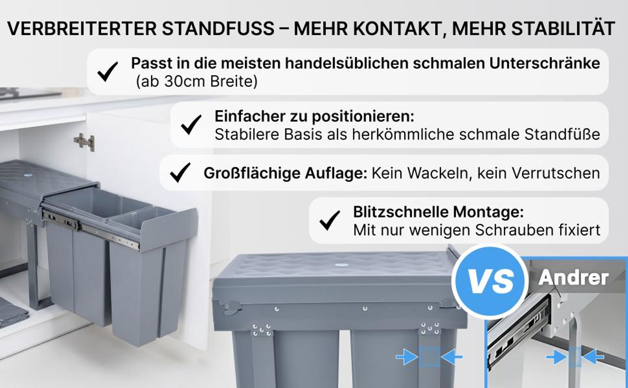 MinteLiv Einbaumülleimer 20L+10L Mülltrennsystem Ausziehbar, Stahlrahmen, 48x33,5x42cm