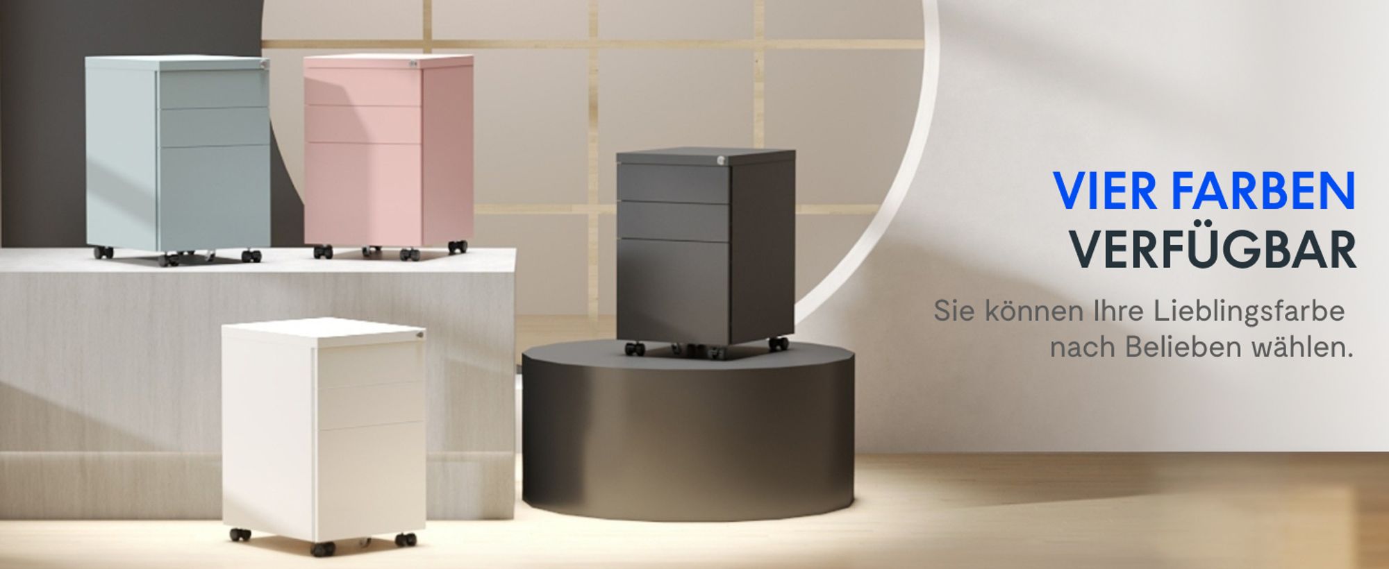 FLEXISPOT Aktenschrank CB23 Rollcontainer – Mobiler Büroschrank mit 3 Schubladen, Schloss, Leise-Schienen & Anti-Kipp-Rädern für Büro & Zuhause Rosa