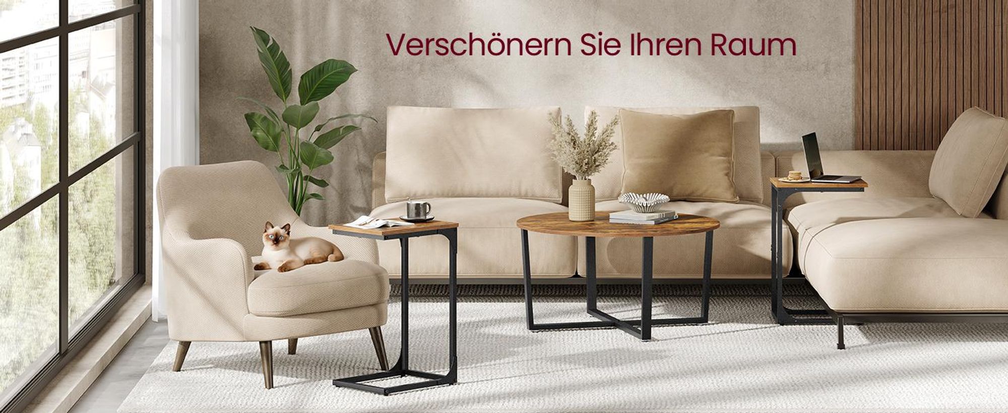 Beistelltisch, Nachttisch, Sofatisch, für Wohnzimmer, Schlafzimmer, leichter Aufbau, Metallrahmen