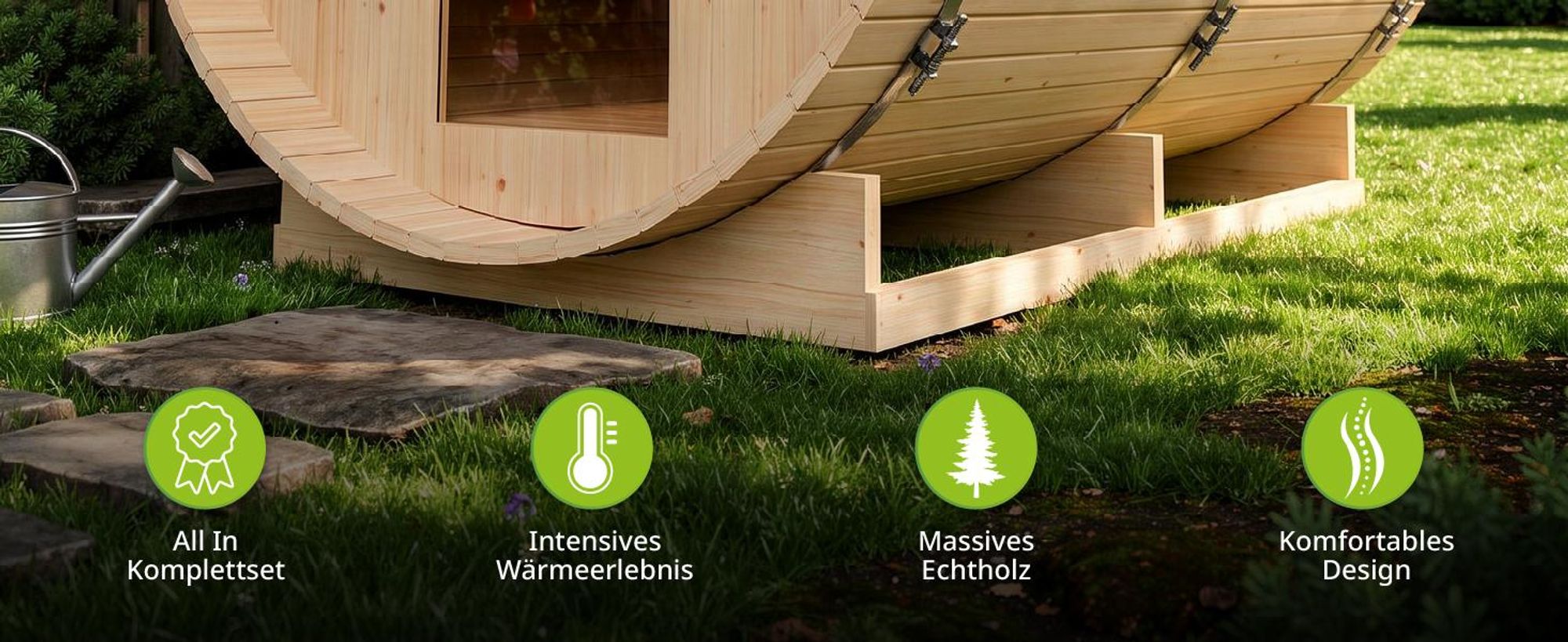 Artsauna Outdoor Fasssauna Spitzbergen 220 für 6 Personen - 8 kW Ofen & Zubehör