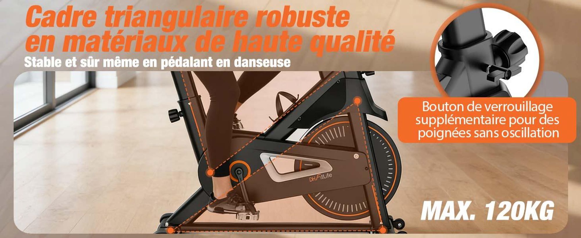 DH FitLife Vélo d’appartement ergomètre magnétique, silencieux, capteur de pouls, compatible avec apps, moniteur et nouveau guidon