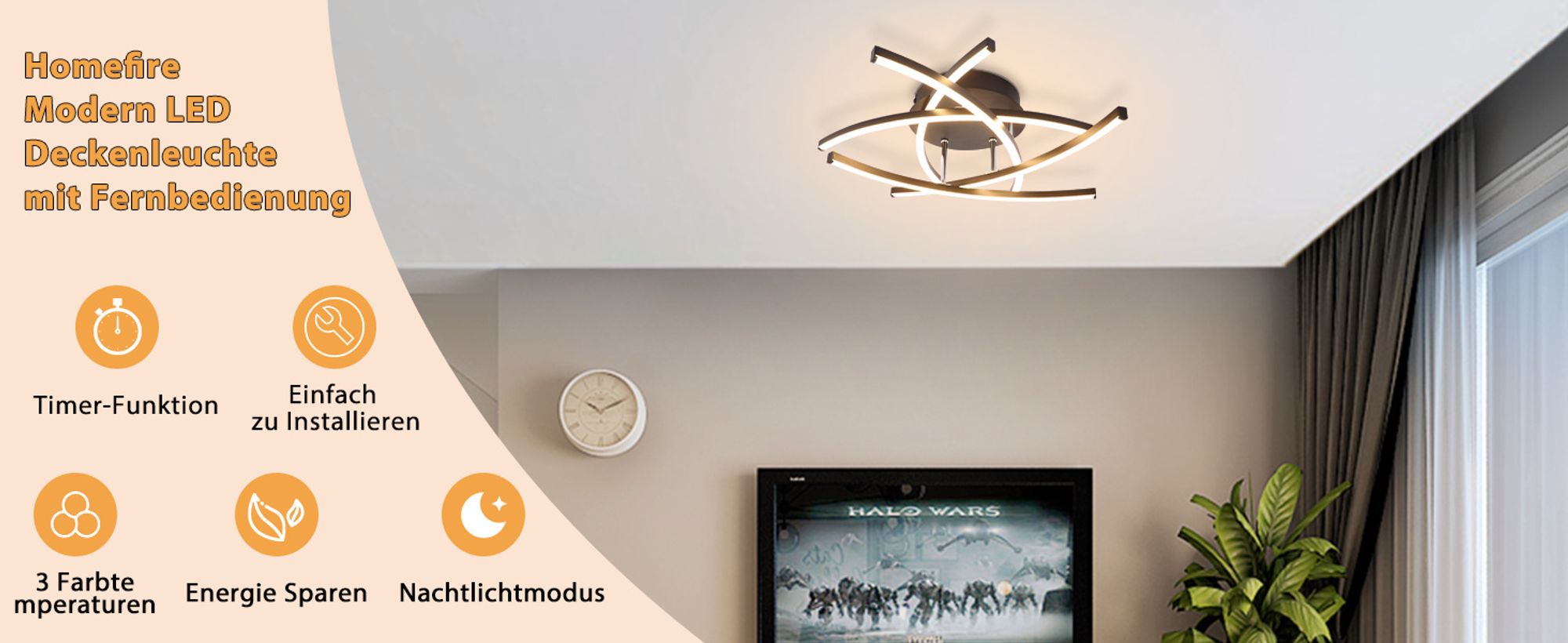 ZMH Deckenlampe LED Deckenleuchte Wohnzimmer 32W Dimmbar Küchenlampe Schwarz mit Fernbedienung Modern Design Wohnzimmerlampe Metall Schlafzimmerlampe Flur Deckenleuchten für Kinderzimmer Büro