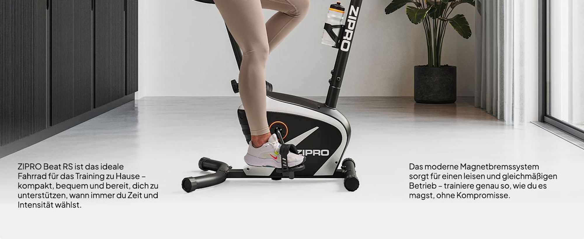 Zipro Heimtrainer Fahrrad Beat RS – Magnetisches Fitnessbike mit 6kg Schwungmasse – Leiser Hometrainer bis 120kg – Pulsmessung, Flaschenhalter