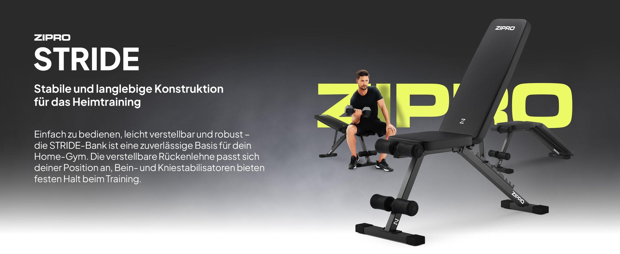 ZIPRO Stride Hantelbank Klappbar - Trainingsbank Verstellbar 300 kg Flachbank Schrägbank Negativbank Kraftstation Fitnessgerät für Zuhause