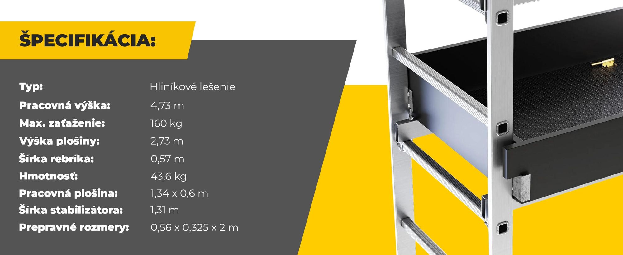 Drabest | hliníkové lešenie, lešenie, rebríkové lešenie, rebríkové lešenie 160 kg, hliníkové lešenie, pracovná plošina, plošinové hliníkové lešenie