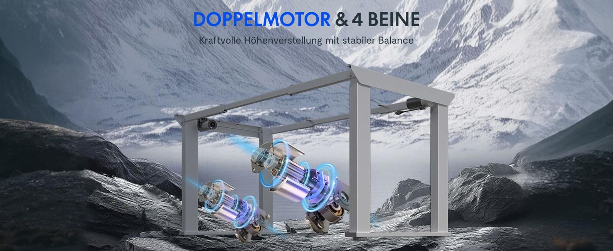 FLEXISPOT Höhenverstellbarer Schreibtisch Gestell Elektrisch mit 4 Beinen, Doppelmotor 200 KG TRAGLAST, 3 Speicherplätzen Sitz-Steh-Erinnerung Grau