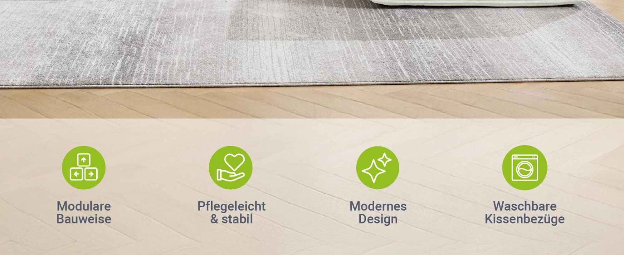 Juskys Sofa Coredo - Creme, moderne Couch aus Cord mit Kissen, Ottomane rechts