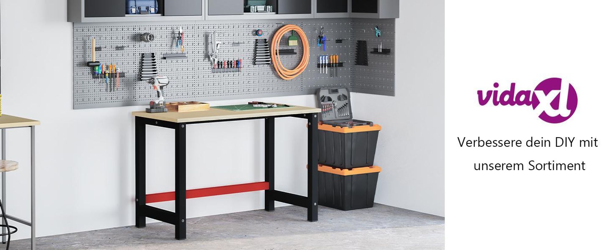 vidaXL Werkbankgestell Metall 120x57x79 cm Schwarz und Rot