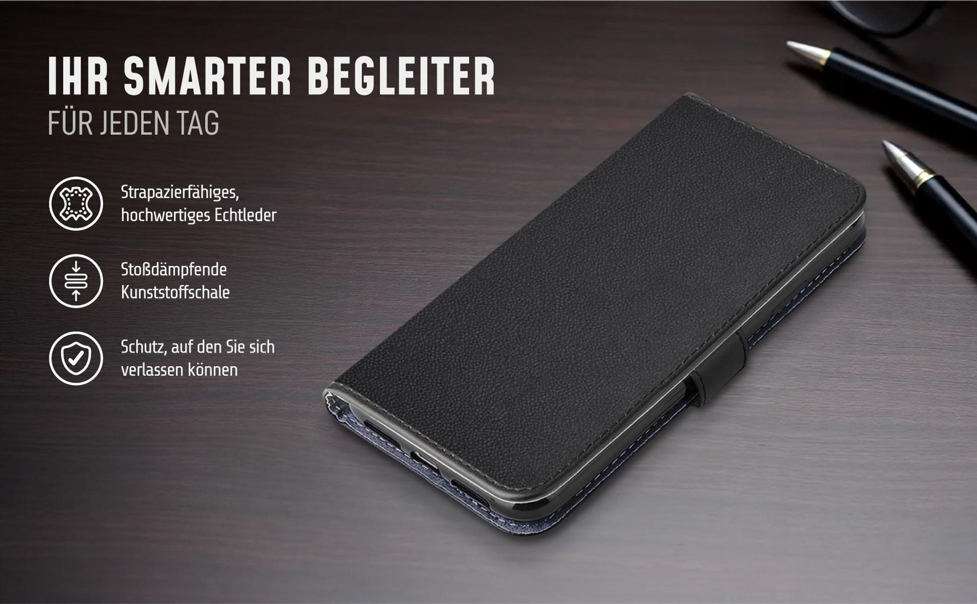 Leder Flipcase Hülle in Schwarz für Xiaomi 13T / 13T Pro im Business Look