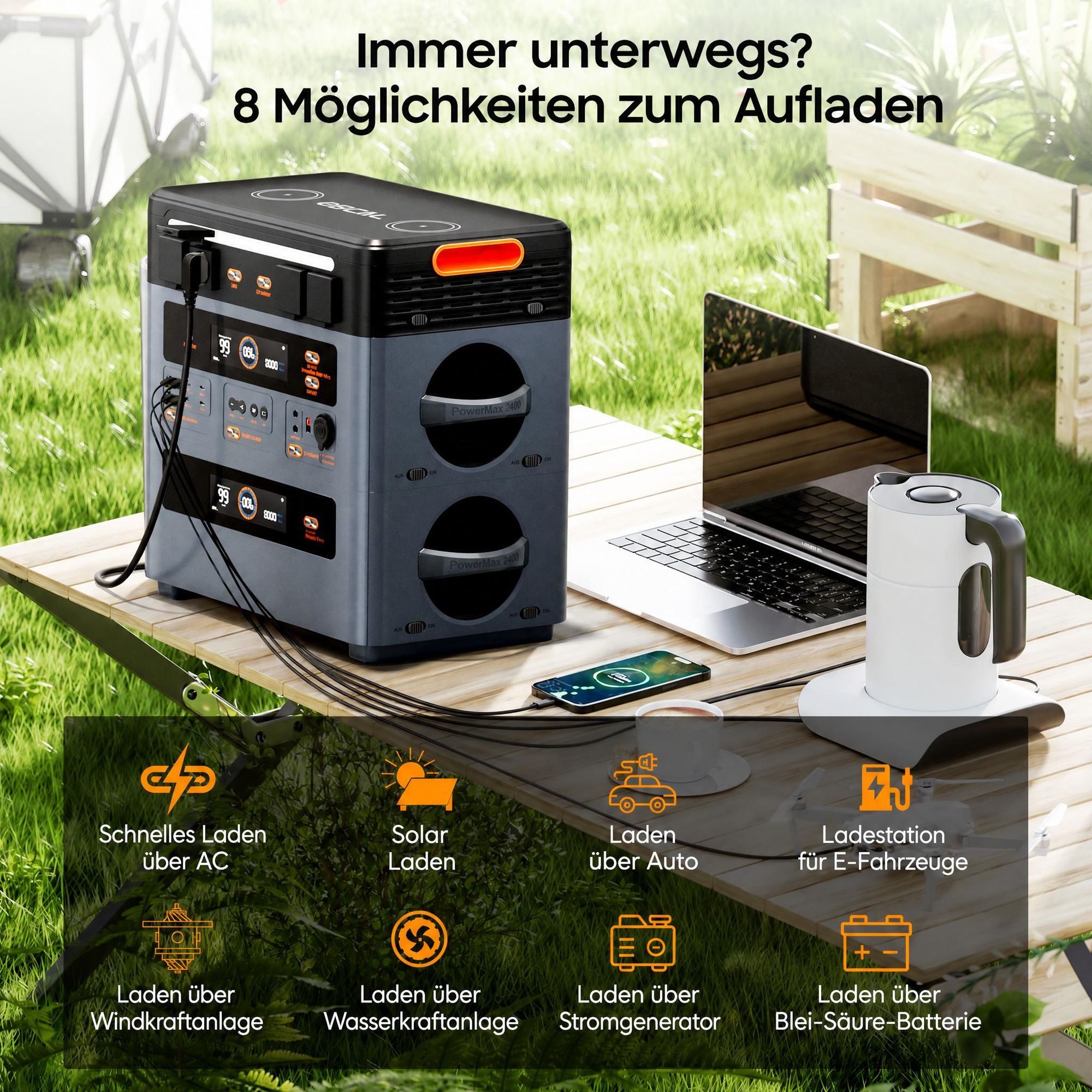 OSCAL BP2400Pro Erweiterungsakku 2016Wh LiFePO4, Zusatzakku für PowerMax 2400Pro