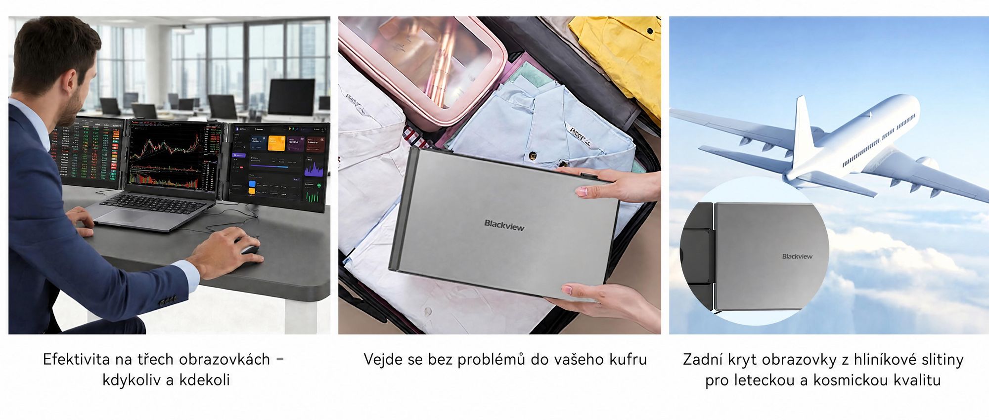 Blackview přenosný monitor DCM6 14", monitor pro notebooky s dvěma obrazovkami, ultratenký, FHD, pro notebooky 13,3"–17,3", otočný o 180°, pro Windows/Mac/Android