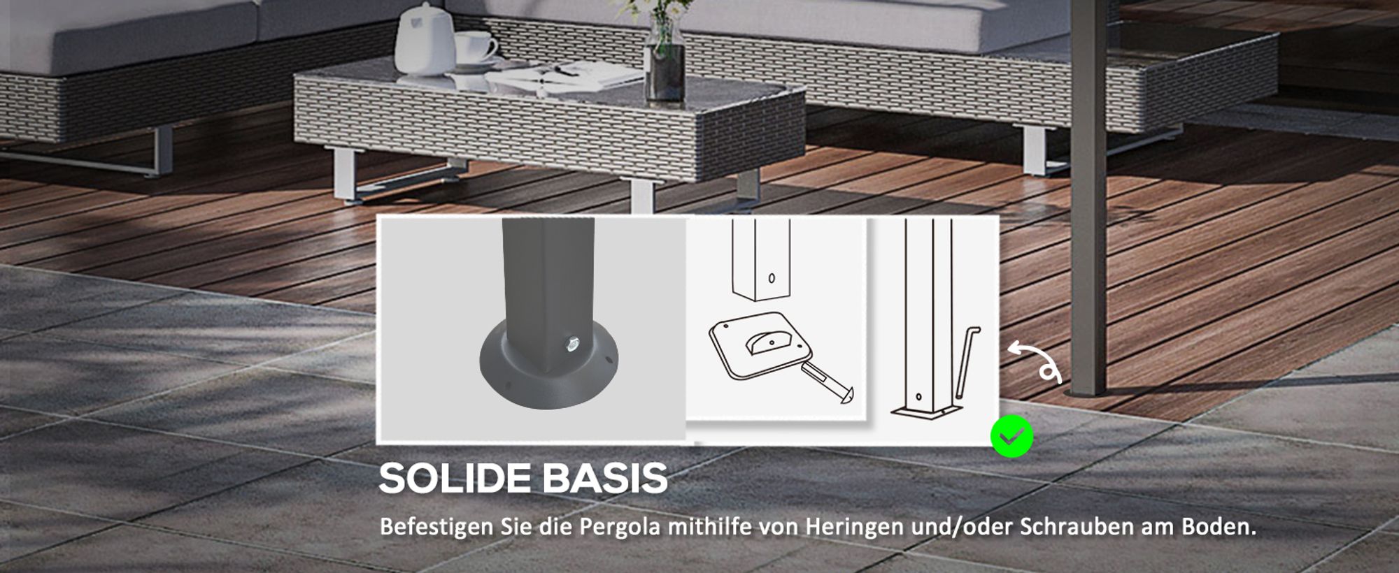 Outsunny Pergola Terrassenüberdachung Pavillon Vordach Creme 297x297x198/245 cm