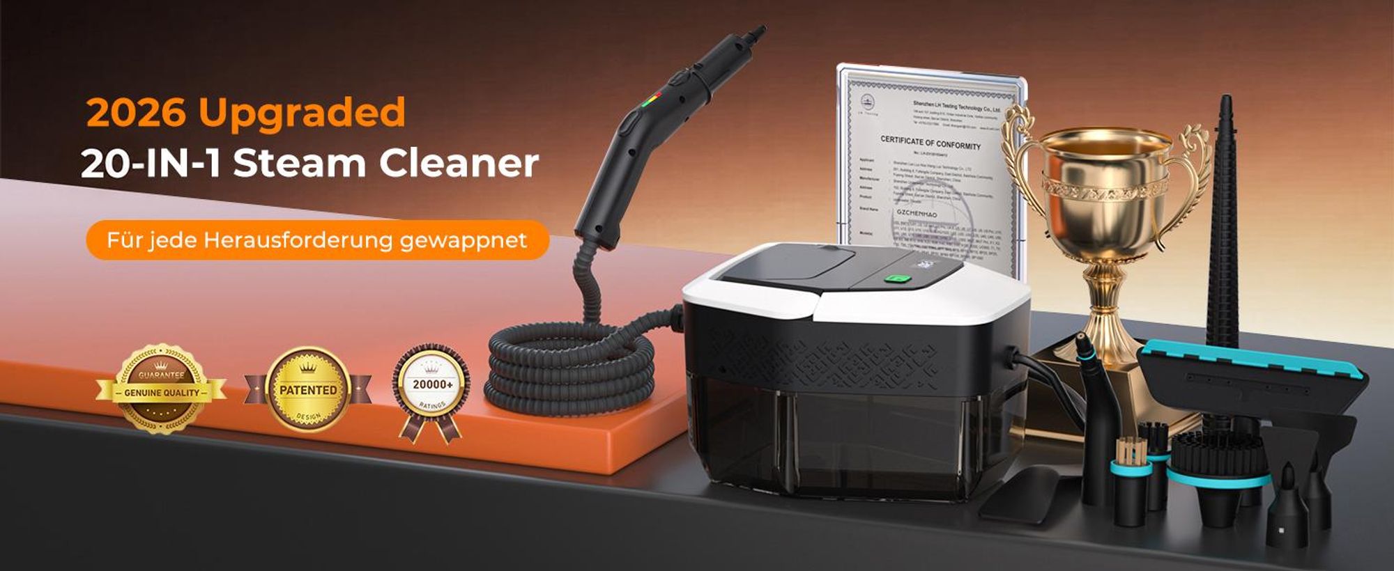 2500W Natürlicher Dampfreiniger mit Druck für mehrere Oberflächen, 16-IN-1 Handdampfreiniger, Mehrzweck-Dampfgarer für den Heimgebrauch, zur Reinigung