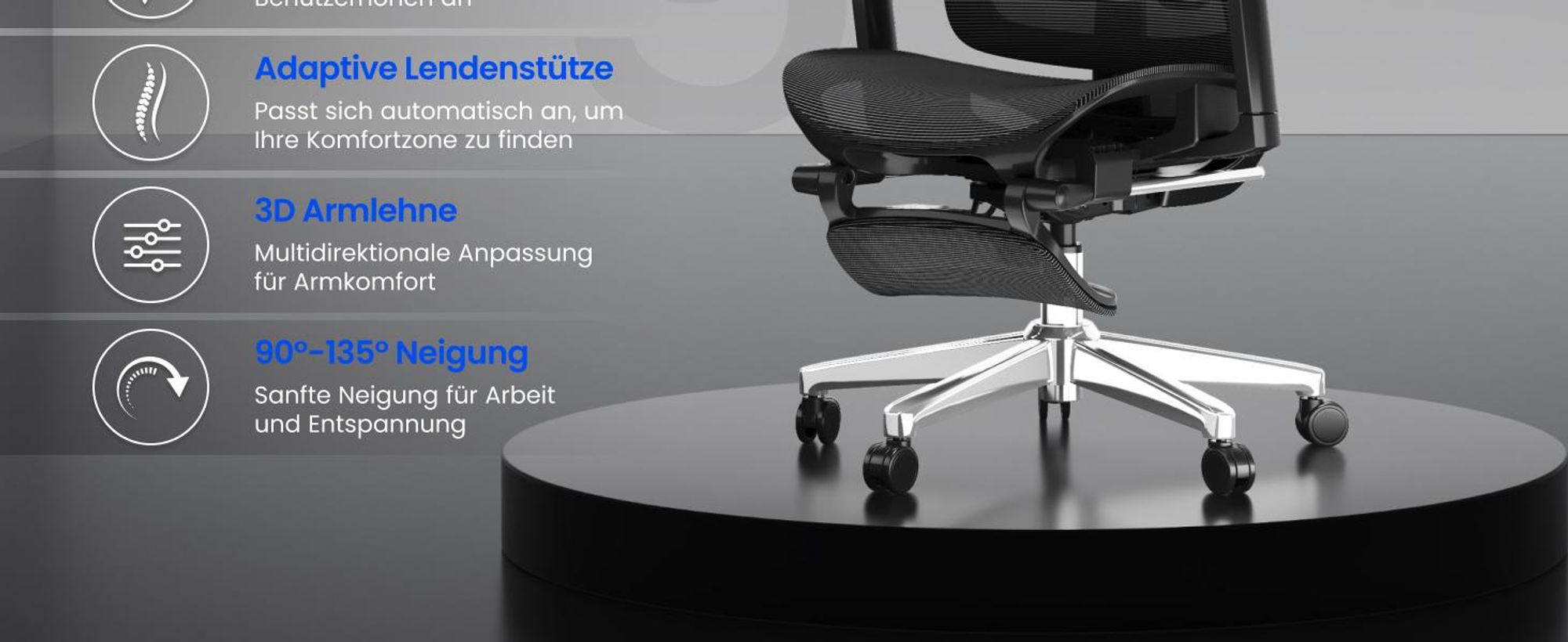 FLEXISPOT ErgoX Ergonomischer Bürostuhl mit Fußstütze 3D-Armlehnen&Kopfstütze 5D-verstellbare Rückenlehne Tragfähigkeit von 136 kg Schwarz