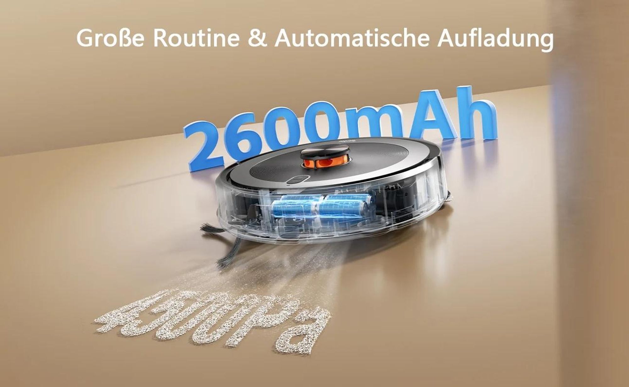 Teendow D10S MAX Saugroboter - 4500Pa 2600mAh Akku 180 Min Laufzeit 300ML/260ML Wassertank leise 70dB - Schwarz
