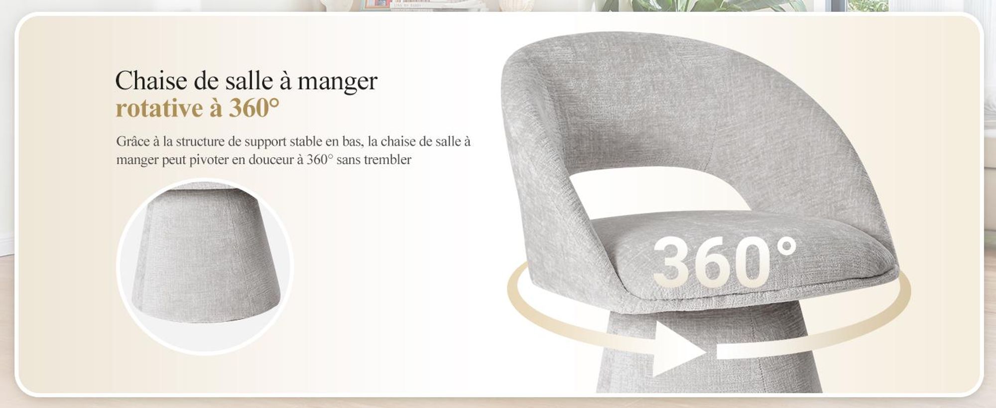 Chaise de salle à manger pivotante à 360° Duhome en tissu chenille, rembourrée, avec dossier creux et accoudoirs, pour la salle à manger, la cuisine et le salon