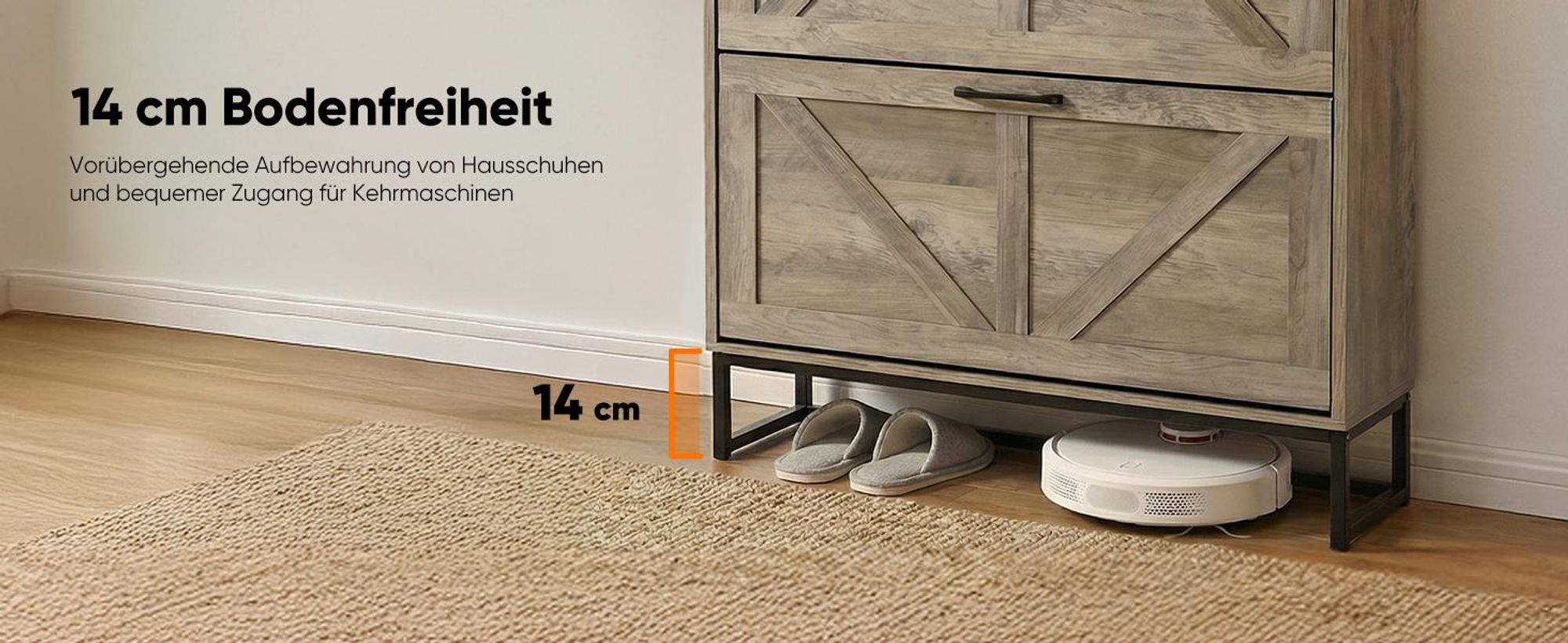 HOKEEPER Schuhschrank 2 Klappen, Schuhkipper, Shoe Cabinet, freistehendes schmales Schuhregal, Schuhkommode für Eingangsbereich, Landhausstil