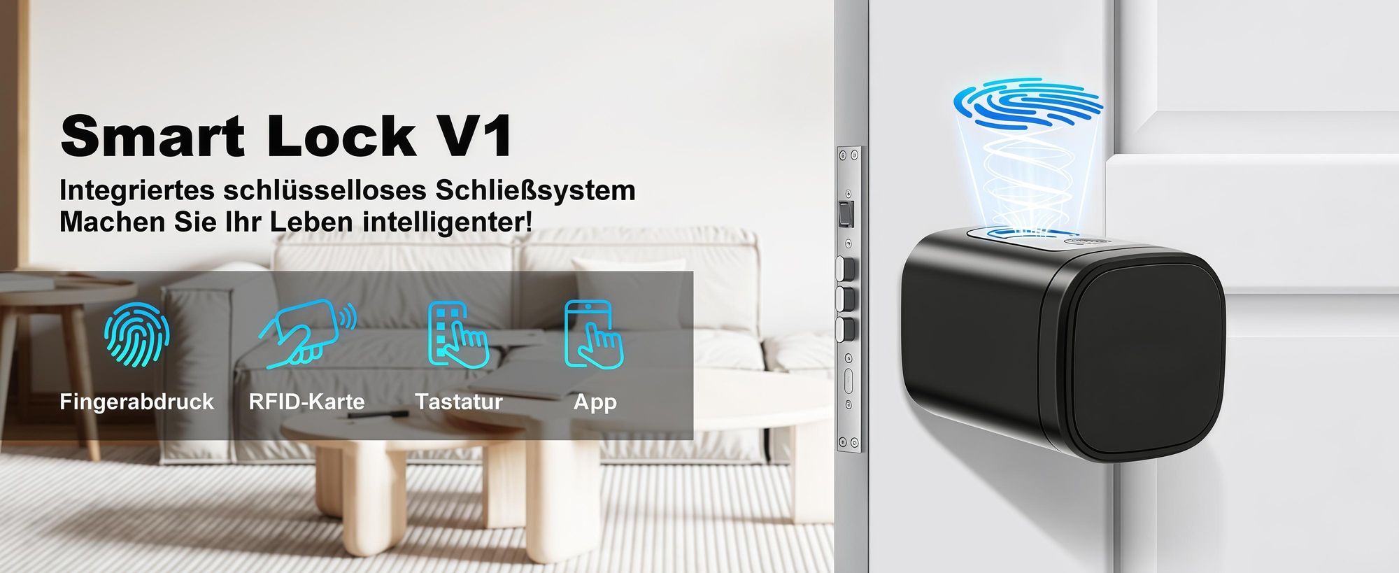 Smartes Türschloss Elektronischer Schließzylinder, Längenverstellbar (60-90mm) für Europrofil, 5-in-1 (Fingerabdruck, Tuya App, PIN, RFID, Schlüssel)