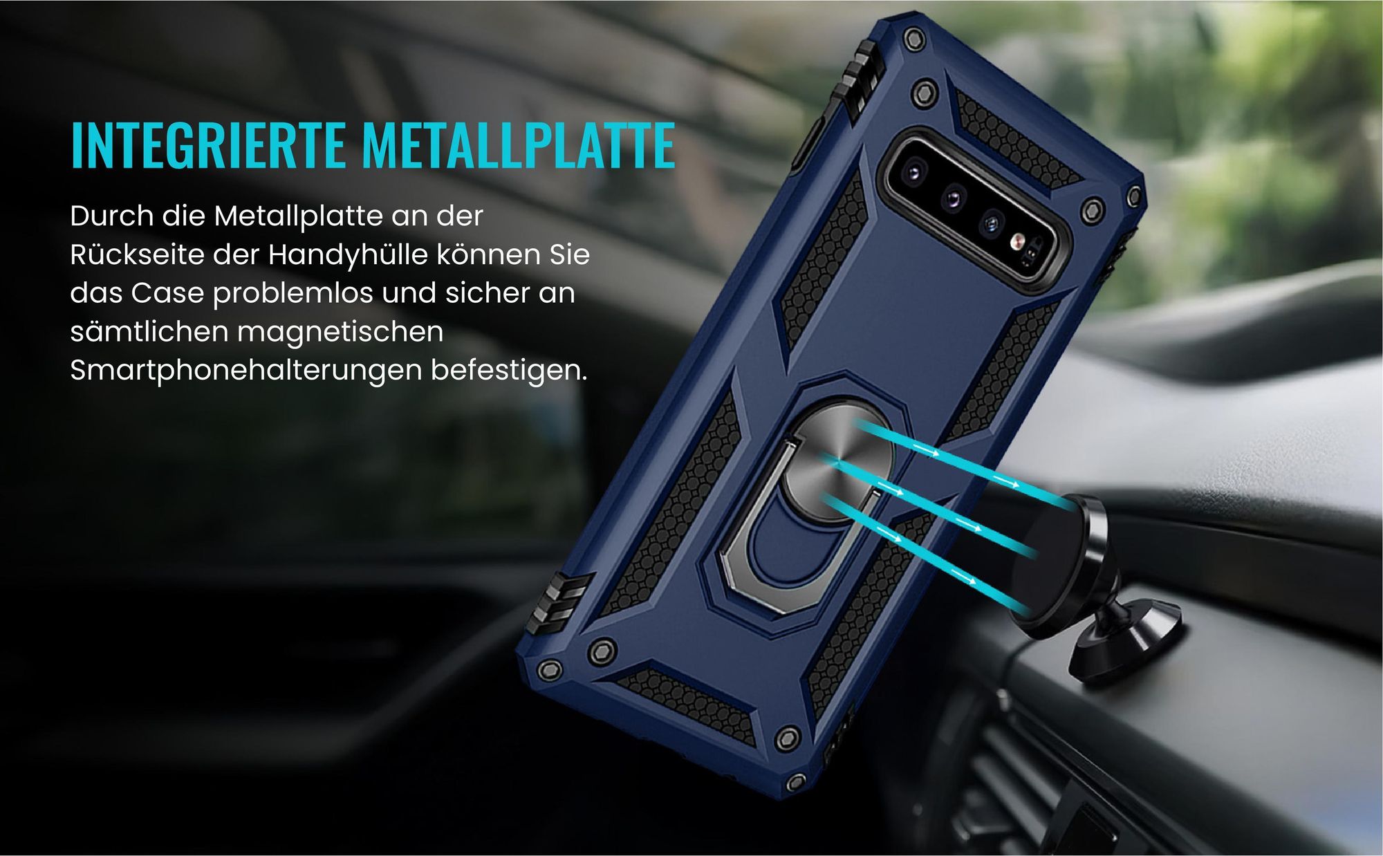Bumper für Samsung Galaxy S10 in Blau mit Metallplatte