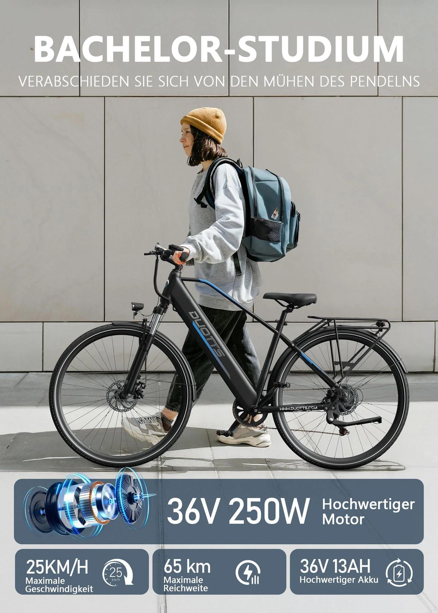 E-Bike Duotts C29 Lite - Motor 250W Batterie 36V13AH 27.5 Zoll Reifen Scheiben Bremsen - Blau Schwarz