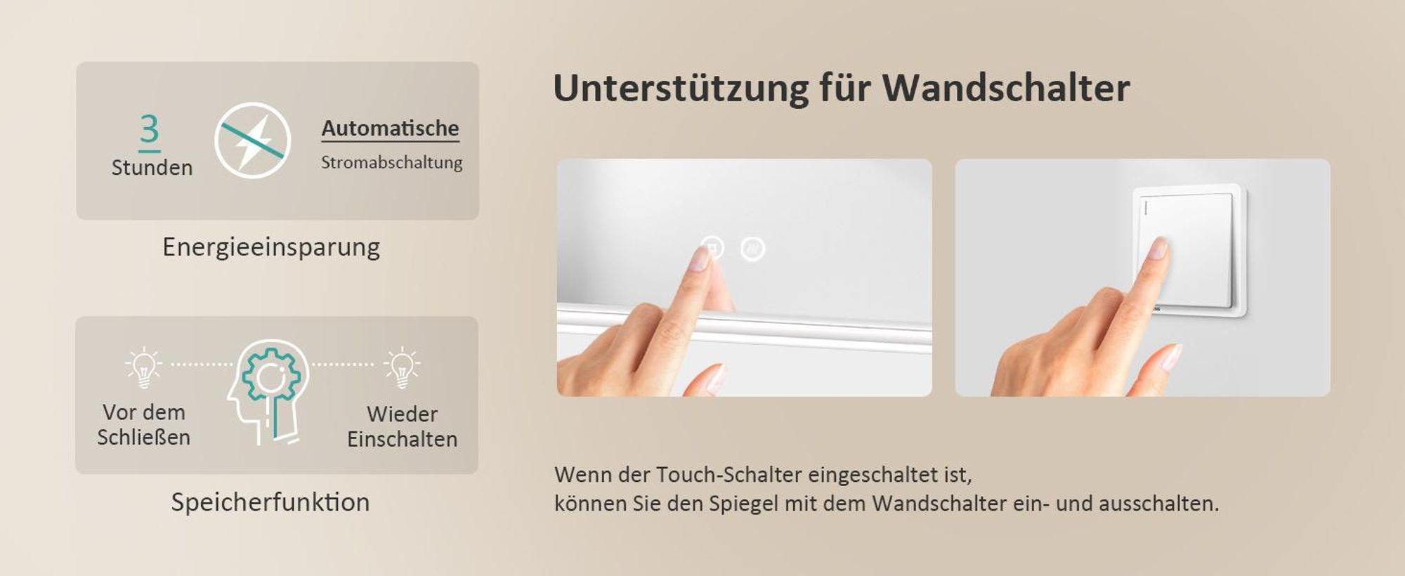 EMKE Badspiegel 80x60cm LED Beleuchtung mit Ablage Horizontal Badezimmerspiegel Touchschalter 6500K Beschlagfrei horizontal Spiegel Touch kaltmweiß