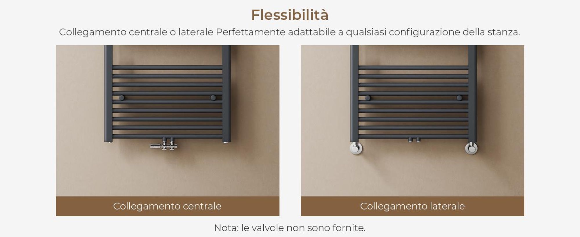 S'AFIELINA 160 x 50cm Radiatore da bagno Asciuga asciugamani Radiatore per asciugamani Attacco centrale Scaldasalviette Dritto antracite con valvola,654W